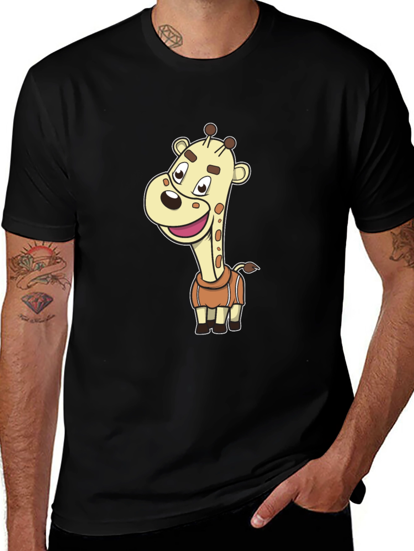 Cartoon Giraffe Black T-Shirt