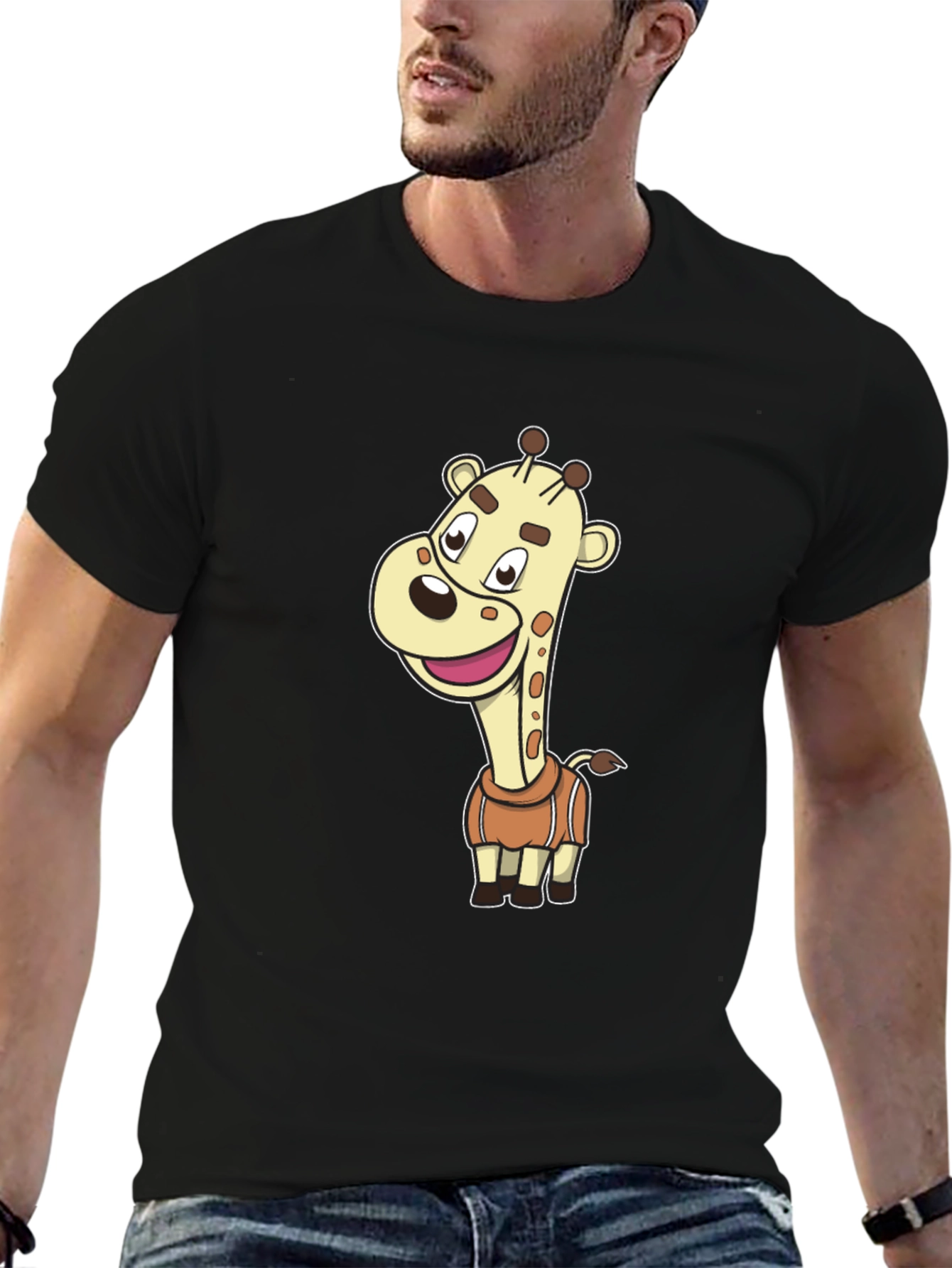 Cartoon Giraffe Black T-Shirt