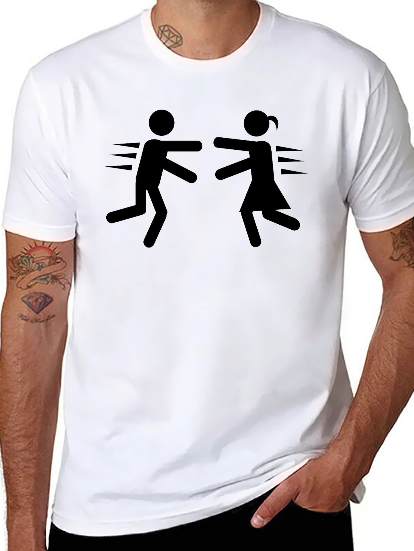 Stick Figure Hug Black T-Shirt