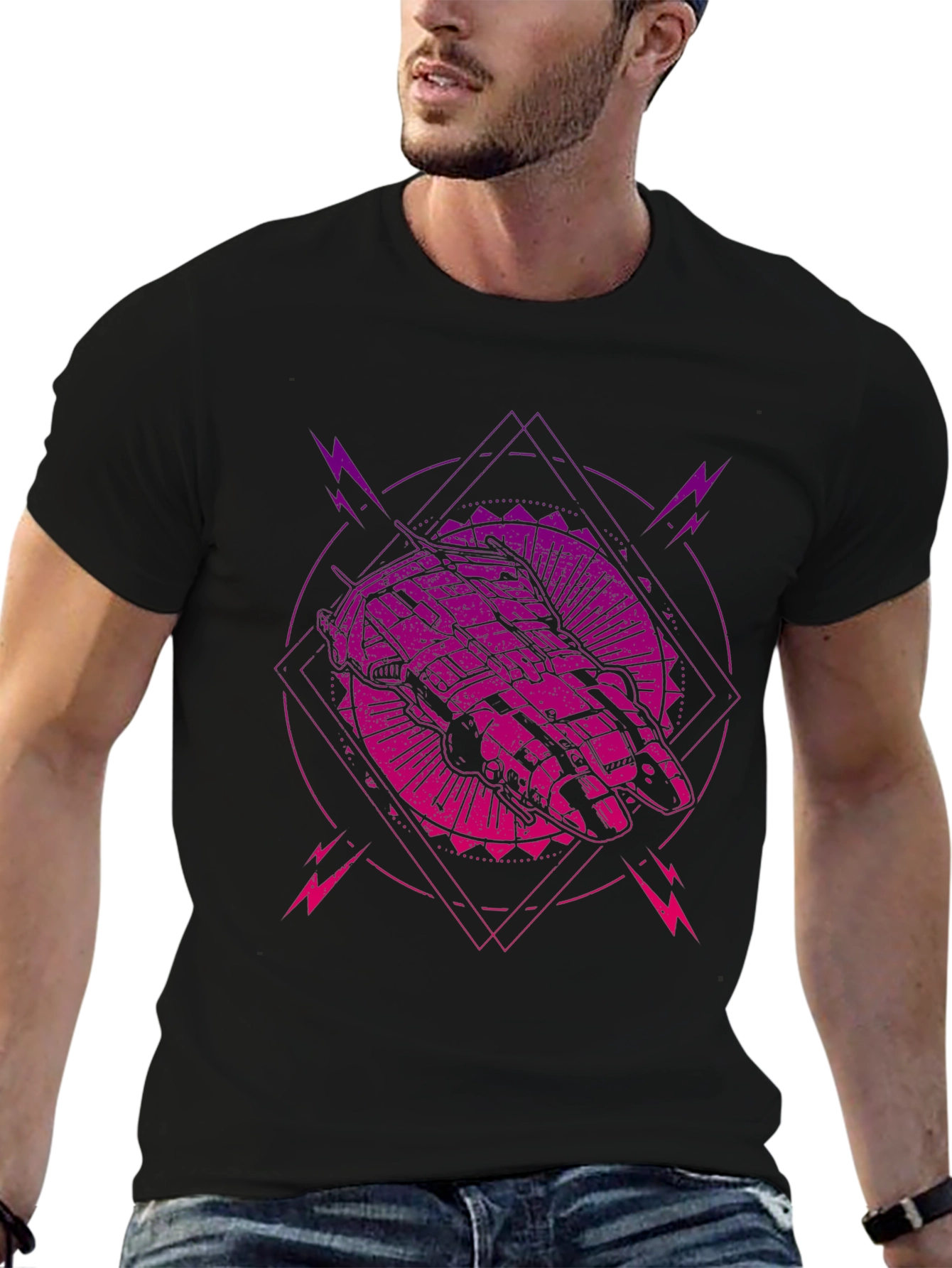 Sci-Fi Spaceship Graphic Tee - Black T-Shirt