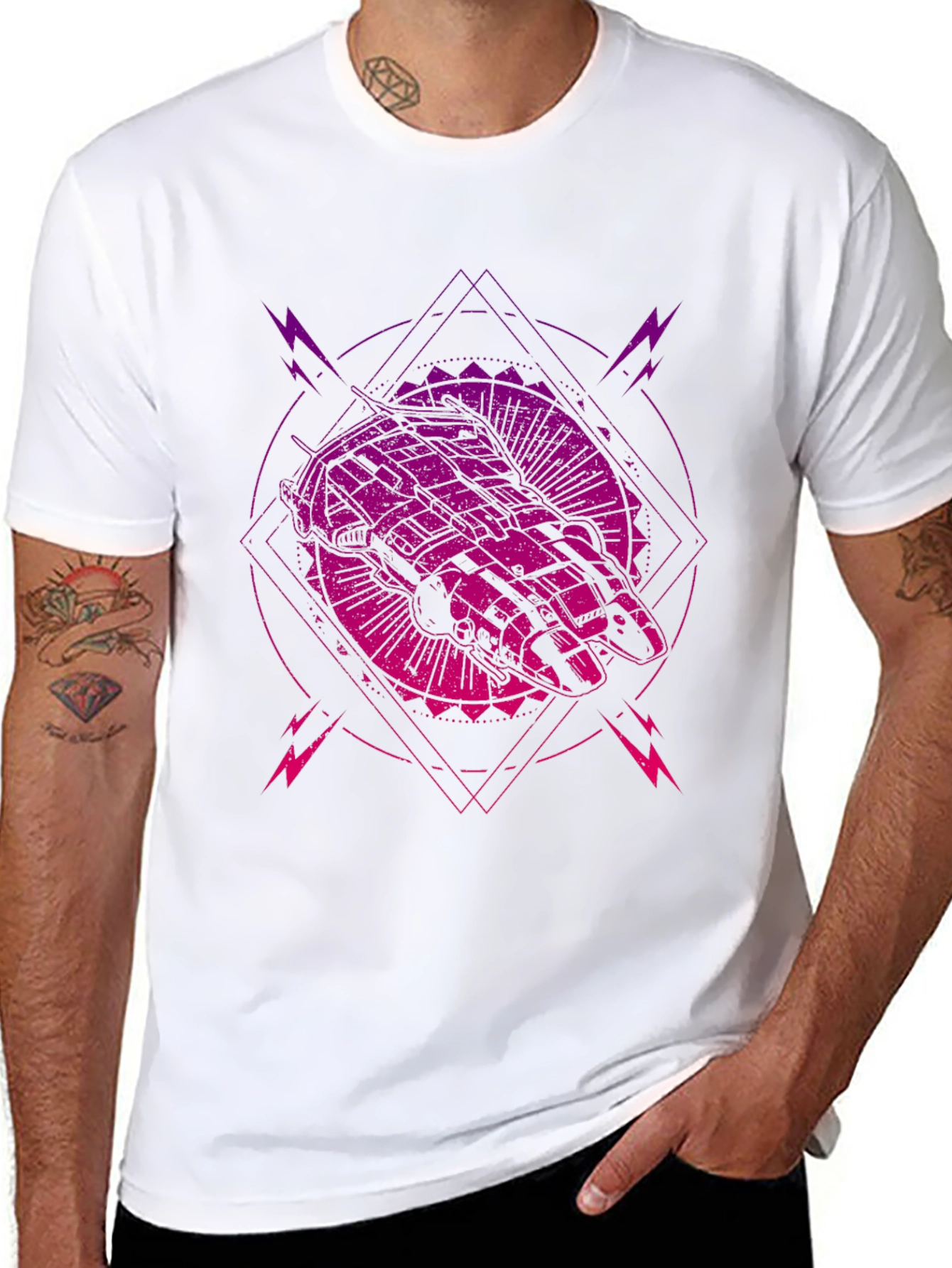 Sci-Fi Spaceship Graphic Tee - Black T-Shirt