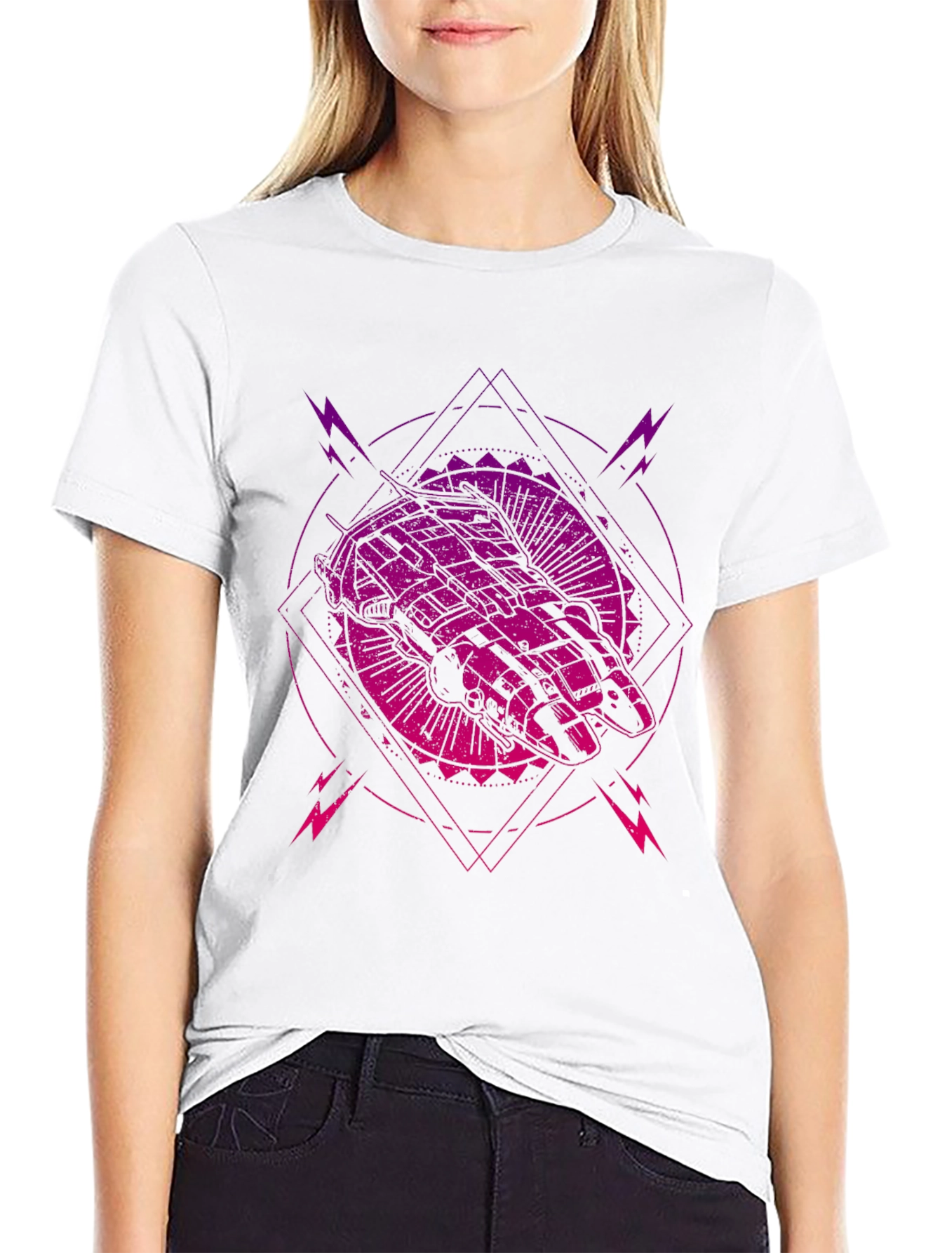 Sci-Fi Spaceship Graphic Tee - Black T-Shirt