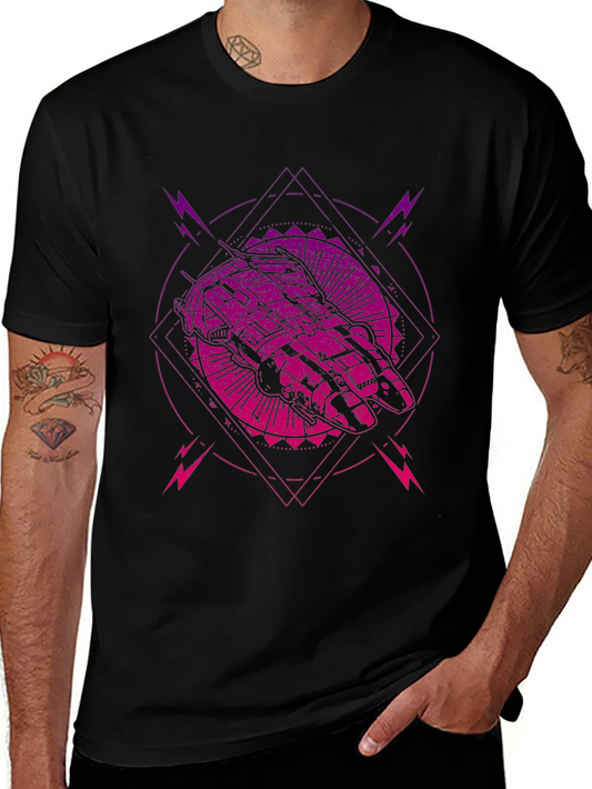 Sci-Fi Spaceship Graphic Tee - Black T-Shirt