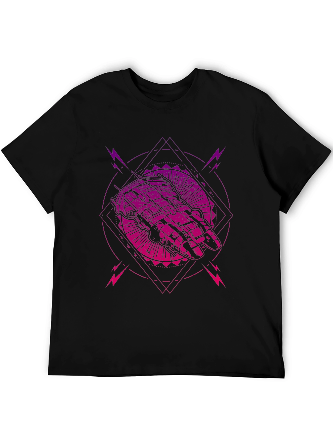 Sci-Fi Spaceship Graphic Tee - Black T-Shirt
