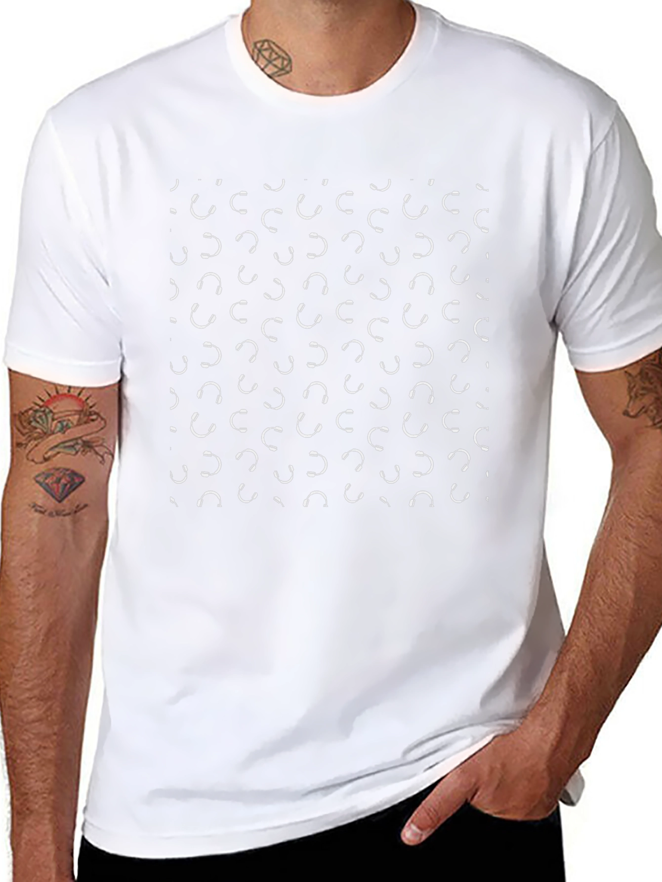 Headphone Pattern Black T-Shirt