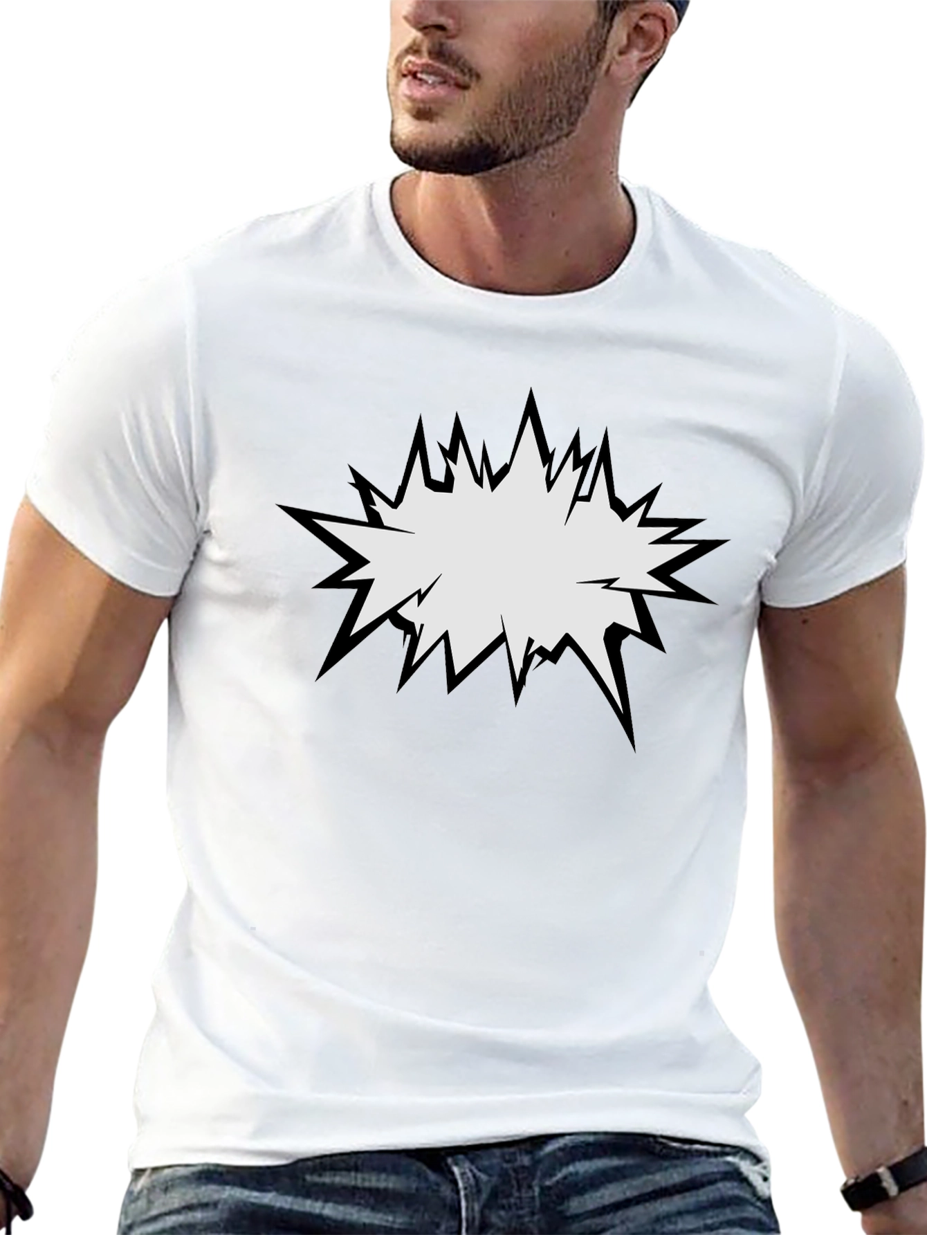 Mens Black T-Shirt with Comic Explosion Graphic