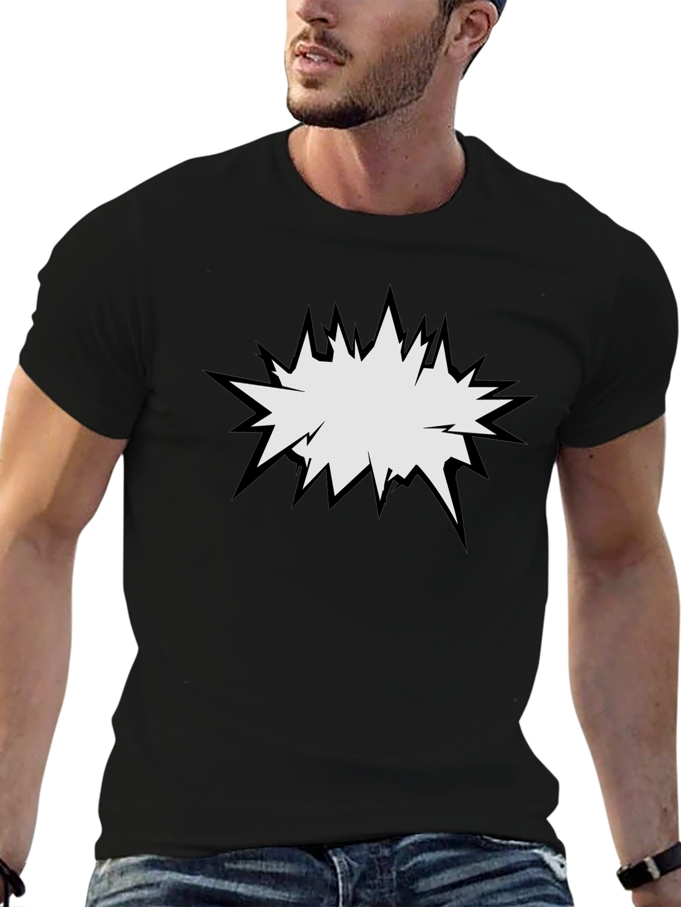 Mens Black T-Shirt with Comic Explosion Graphic