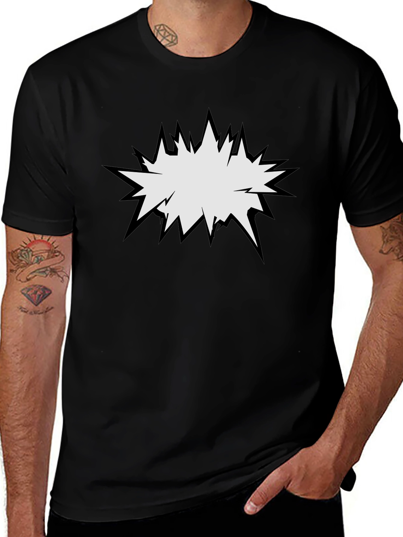 Mens Black T-Shirt with Comic Explosion Graphic