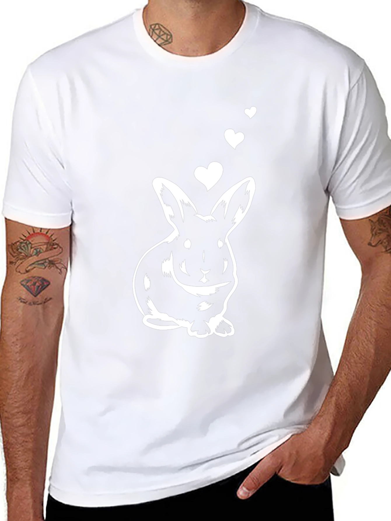 Cute Bunny with Hearts Black Graphic Tee