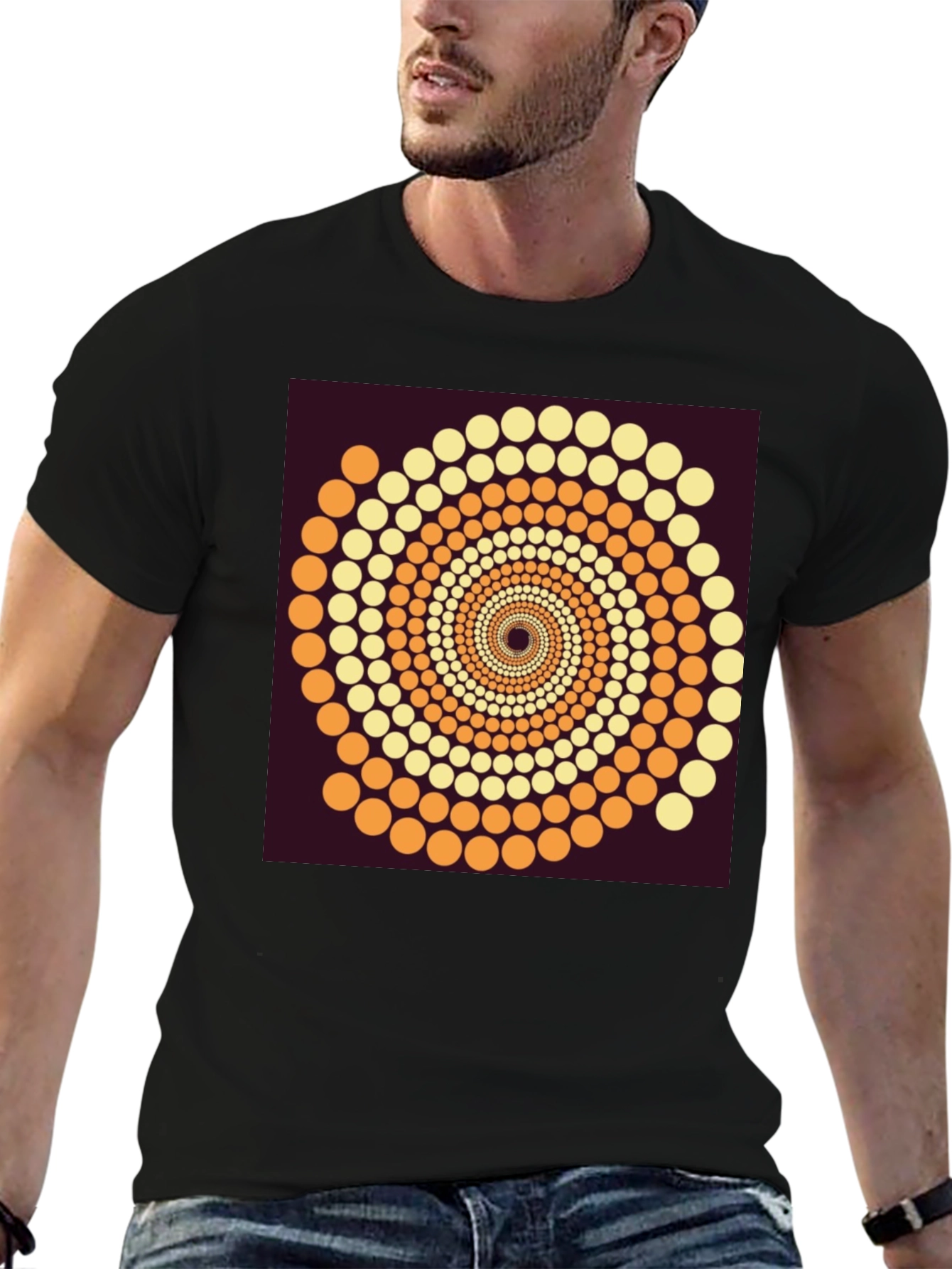 Abstract Dot Swirl Graphic Black T-Shirt
