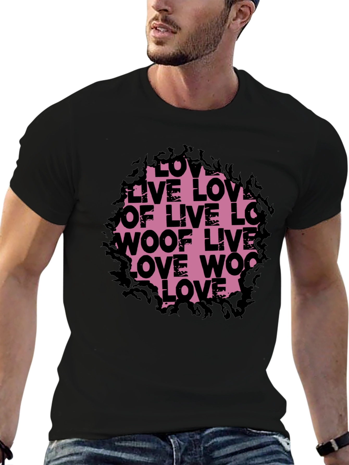 Love Live Woof Graphic Tee - Black