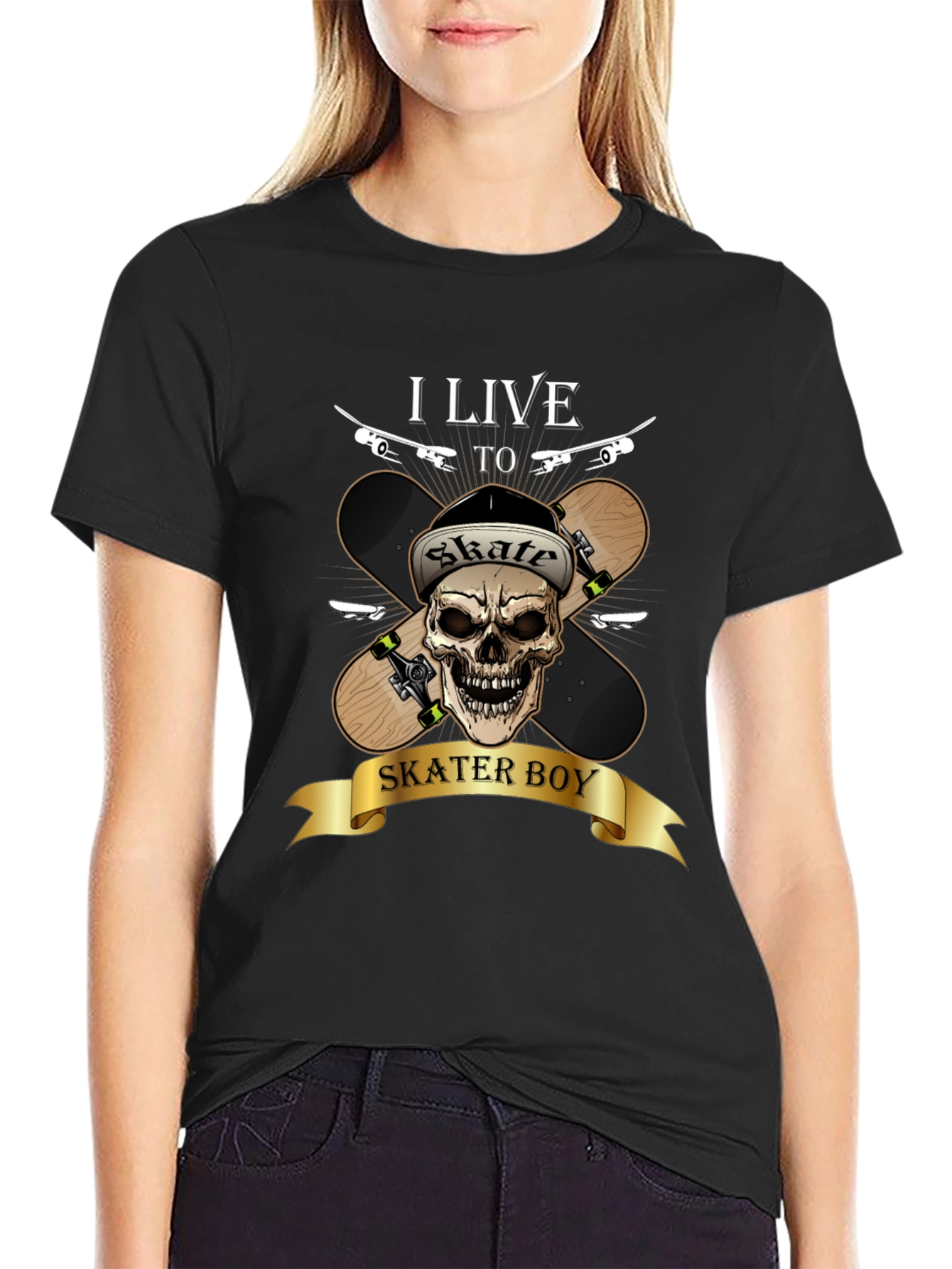 Skater Boy Graphic Tee - Skateboarding Skull T-Shirt