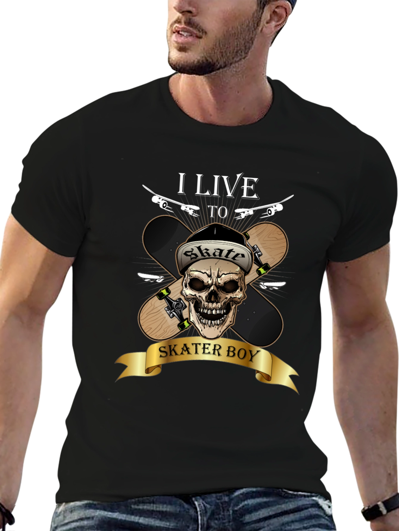 Skater Boy Graphic Tee - Skateboarding Skull T-Shirt