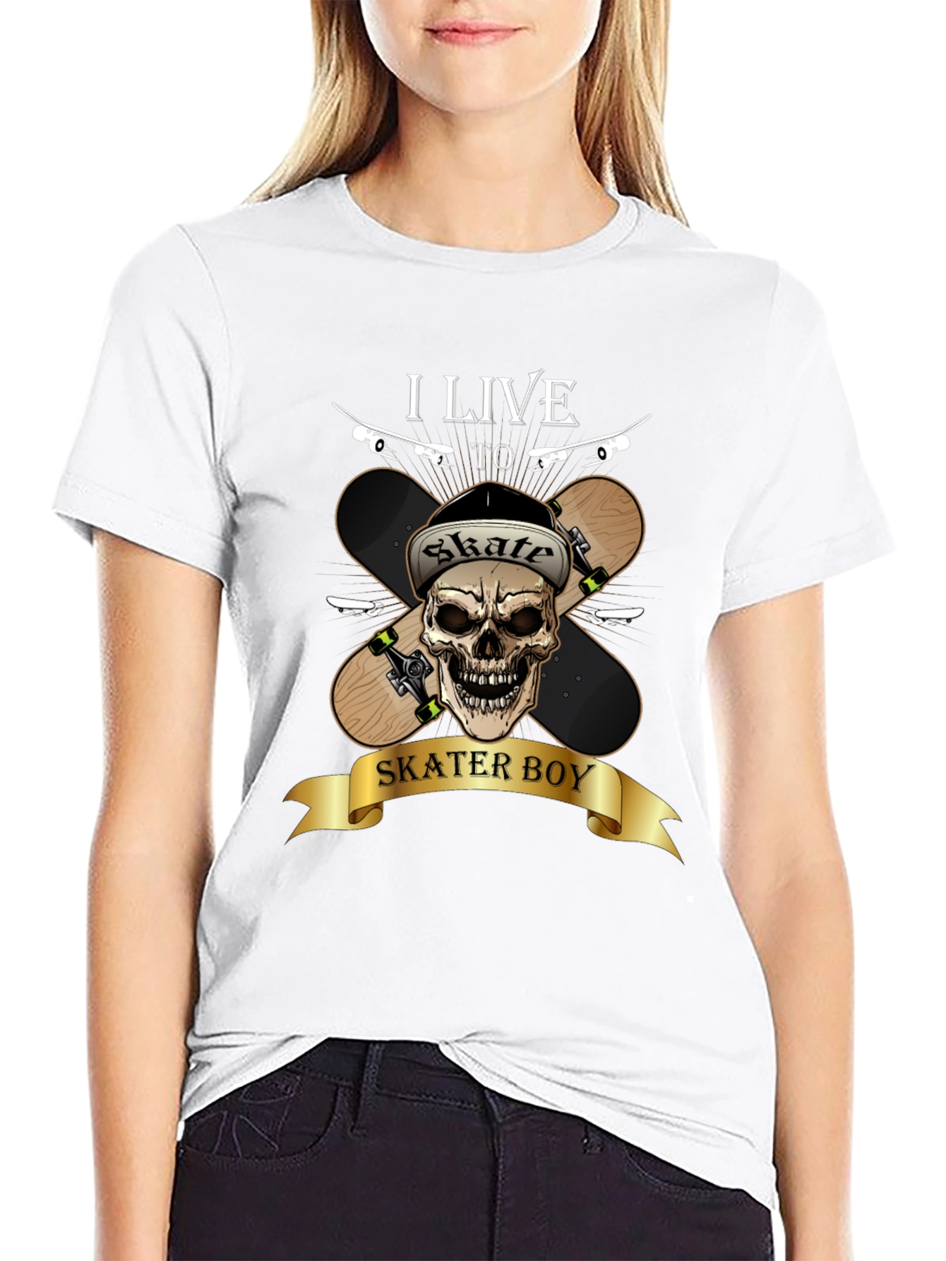 Skater Boy Graphic Tee - Skateboarding Skull T-Shirt