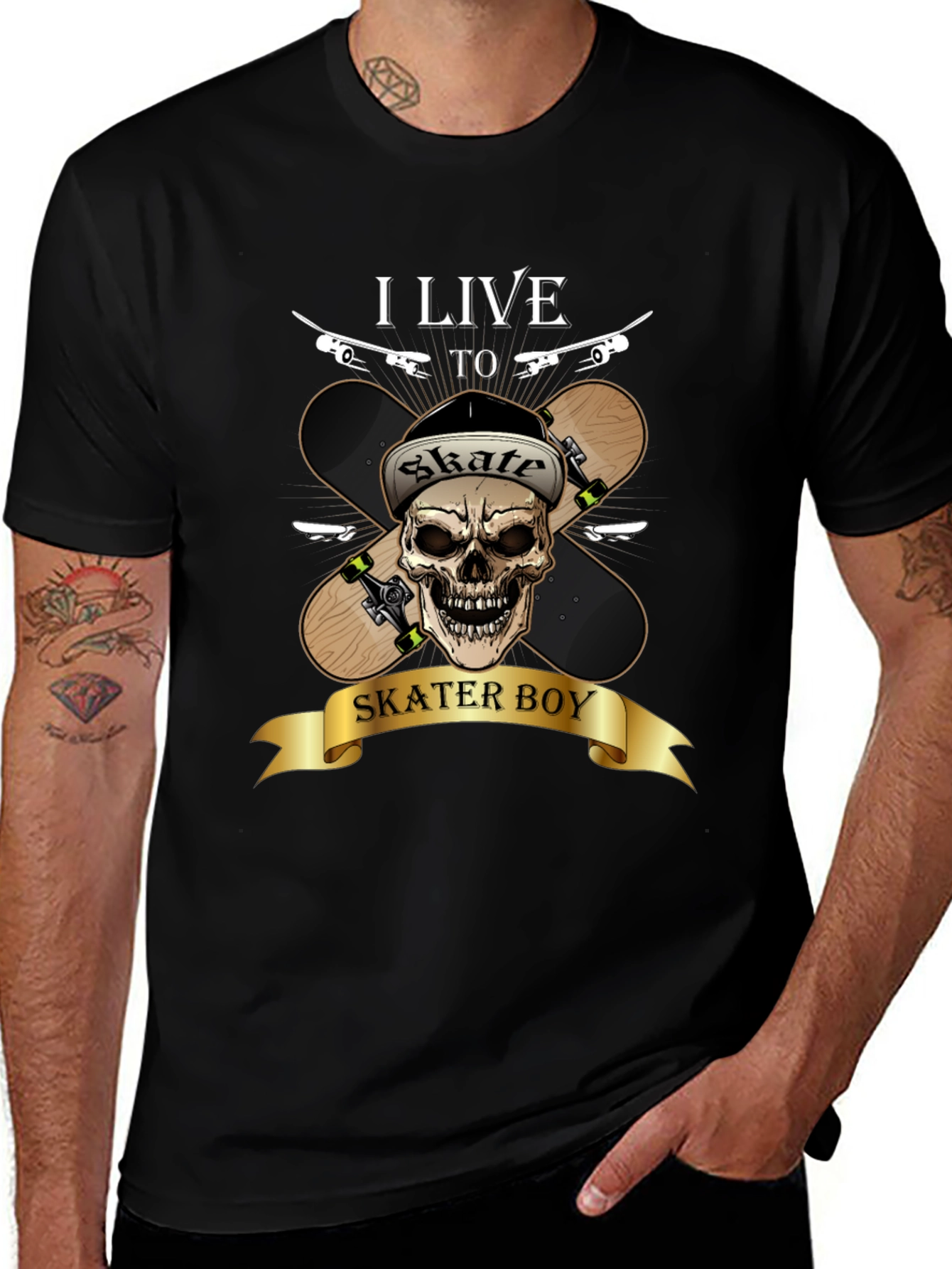 Skater Boy Graphic Tee - Skateboarding Skull T-Shirt