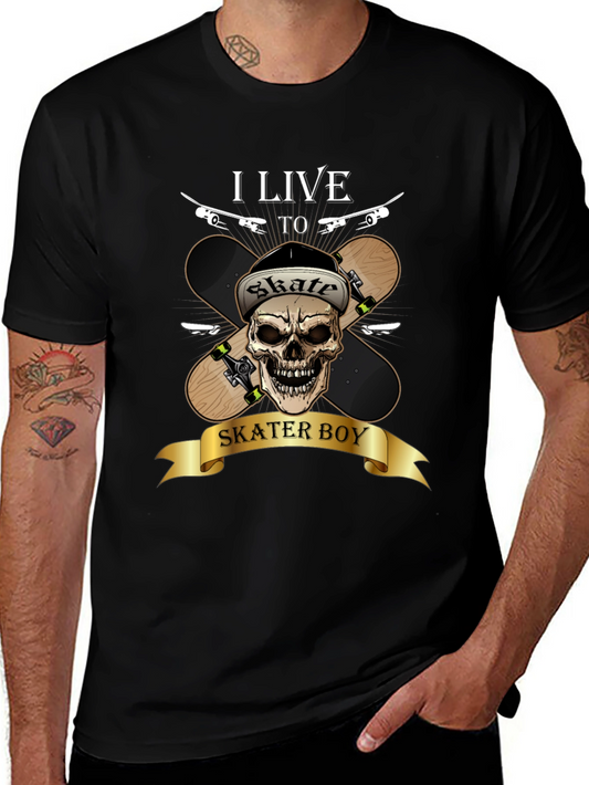 Skater Boy Graphic Tee - Skateboarding Skull T-Shirt