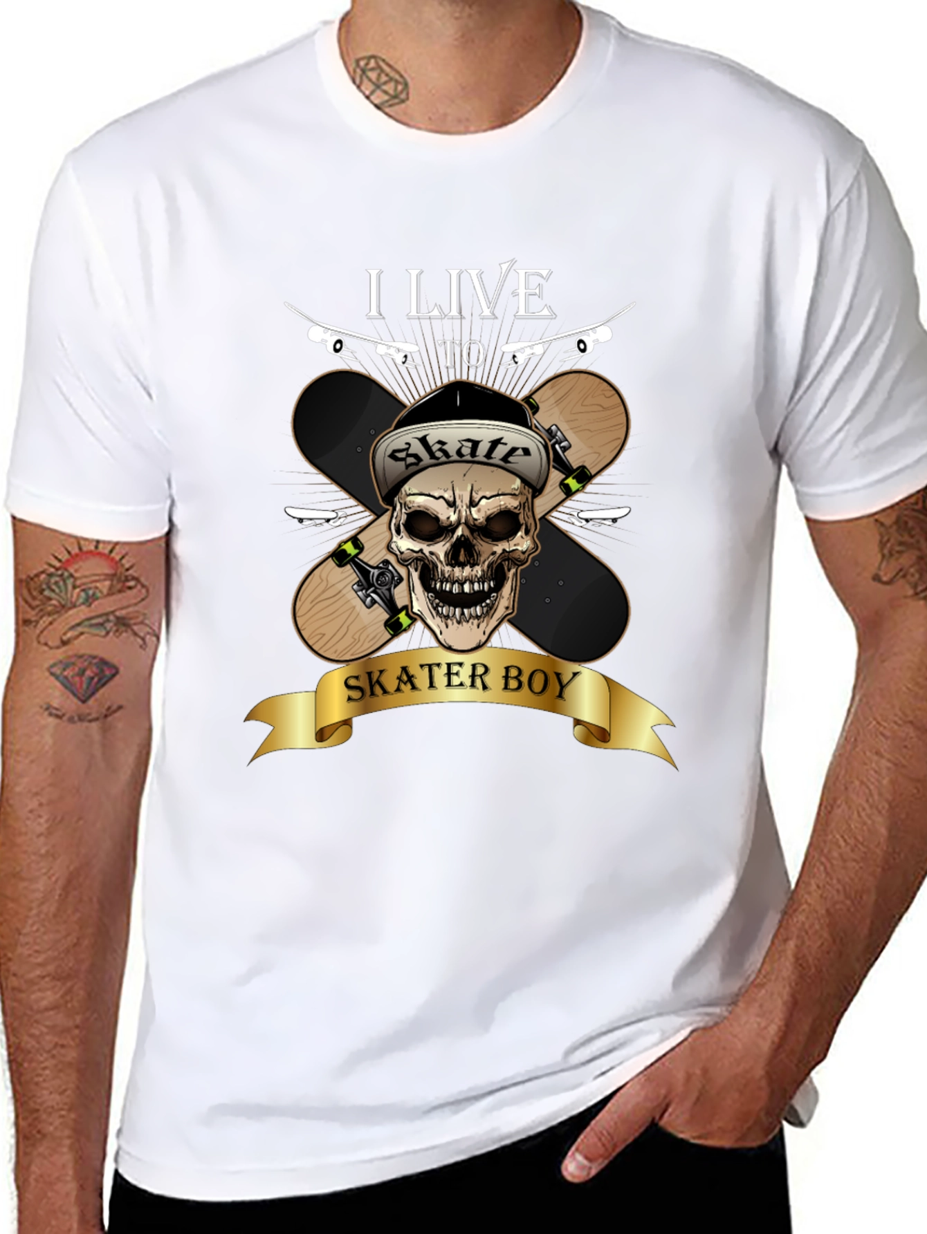 Skater Boy Graphic Tee - Skateboarding Skull T-Shirt