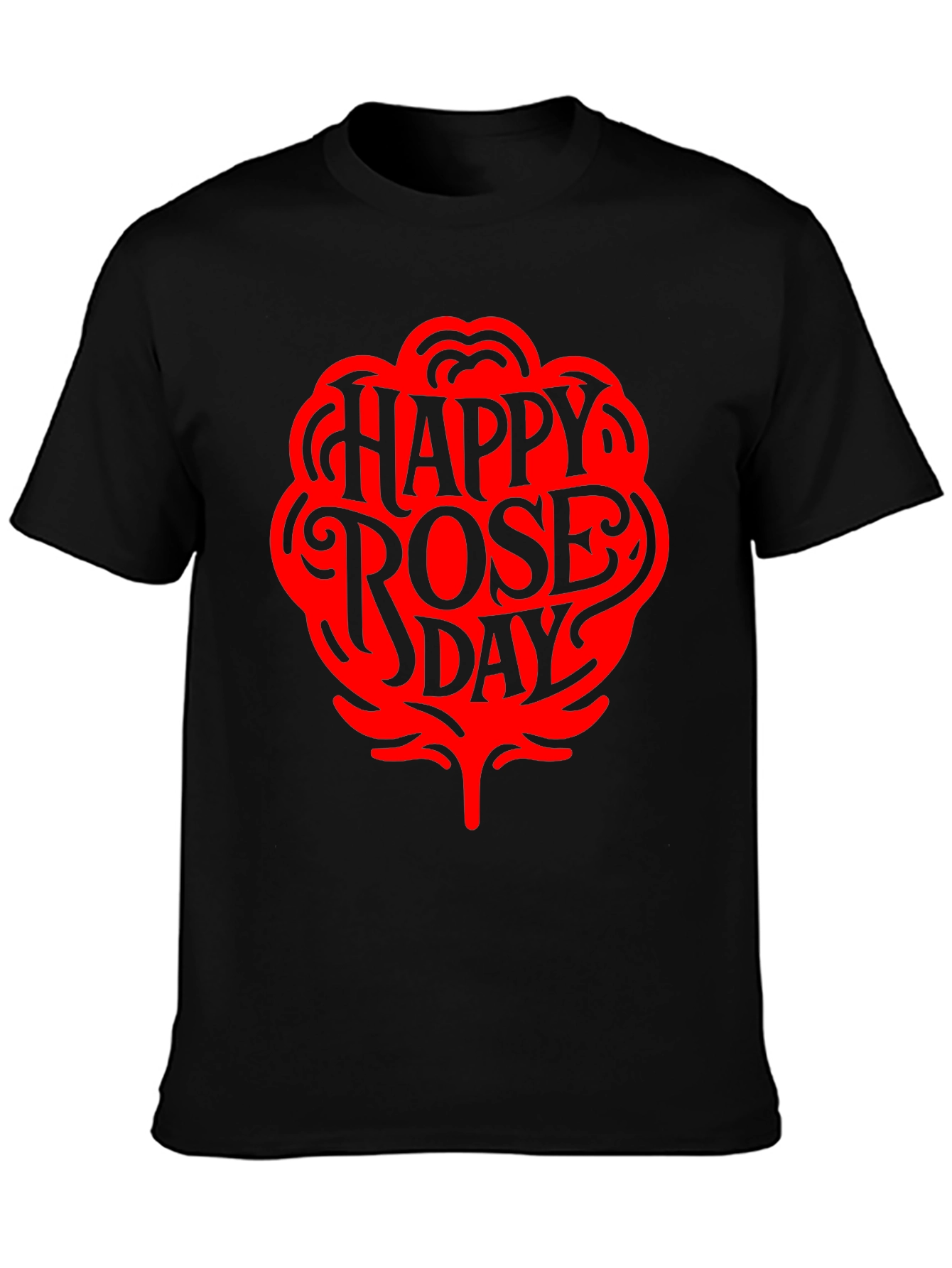 Happy Rose Day Black T-Shirt