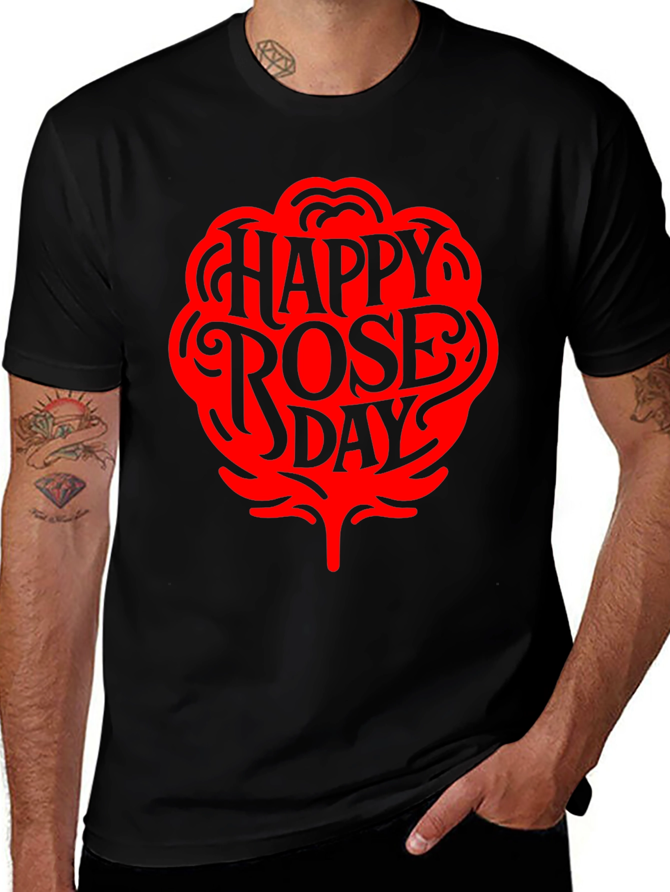 Happy Rose Day Black T-Shirt
