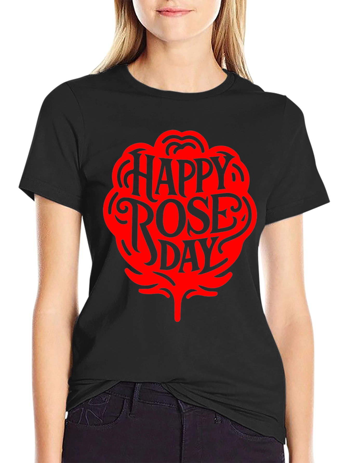 Happy Rose Day Black T-Shirt