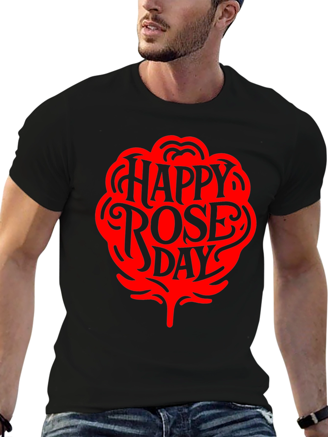 Happy Rose Day Black T-Shirt
