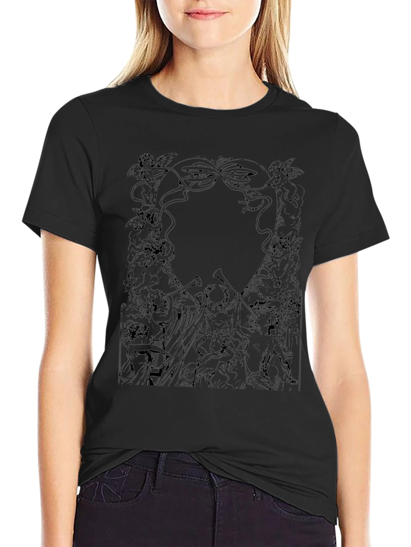 Angelic Graphic Print Black T-Shirt