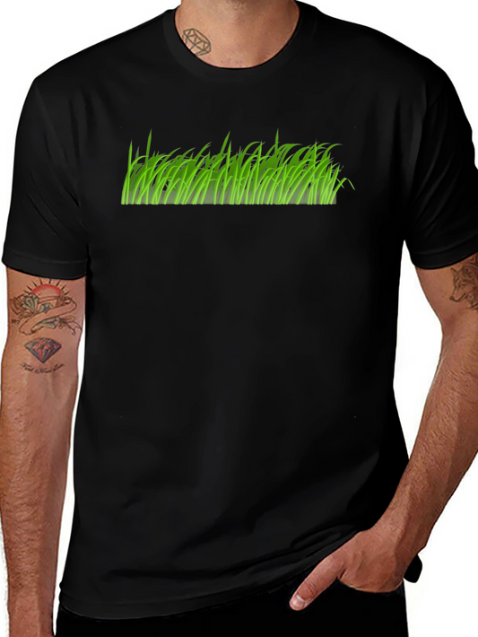 Green Grass Graphic Print Black T-Shirt