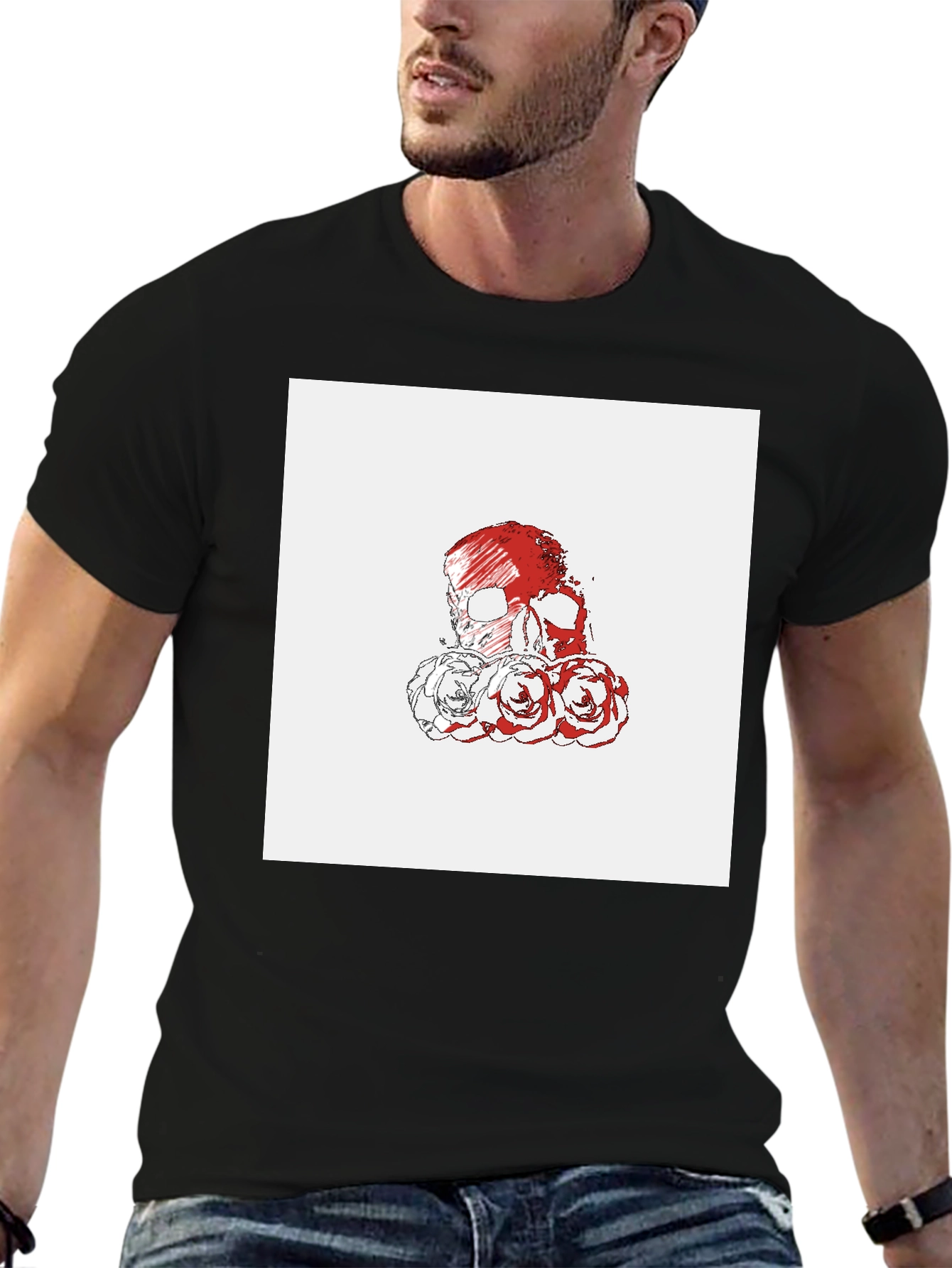 Skull & Roses Graphic Tee - Black Cotton T-Shirt