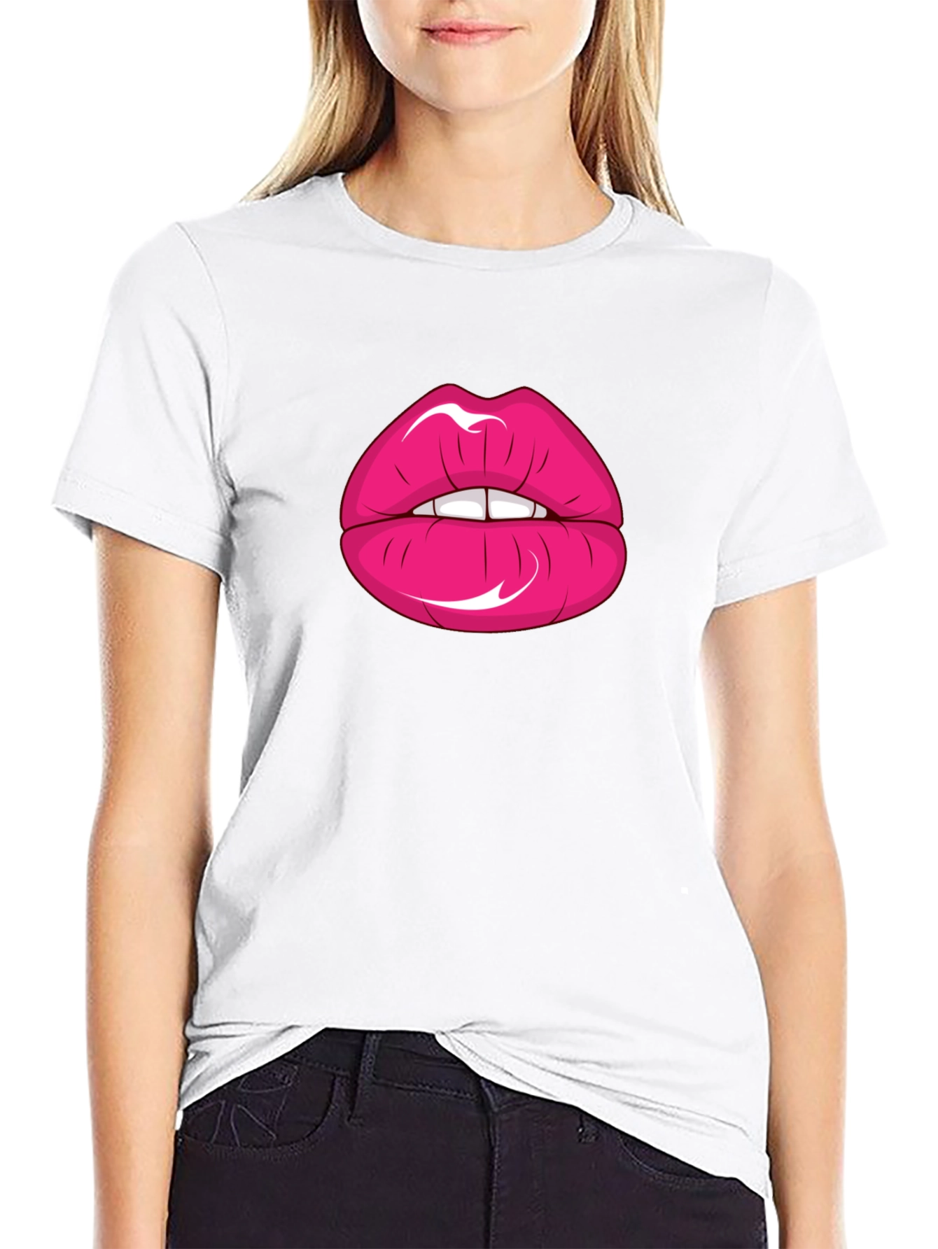 Lips Graphic Print Black T-Shirt