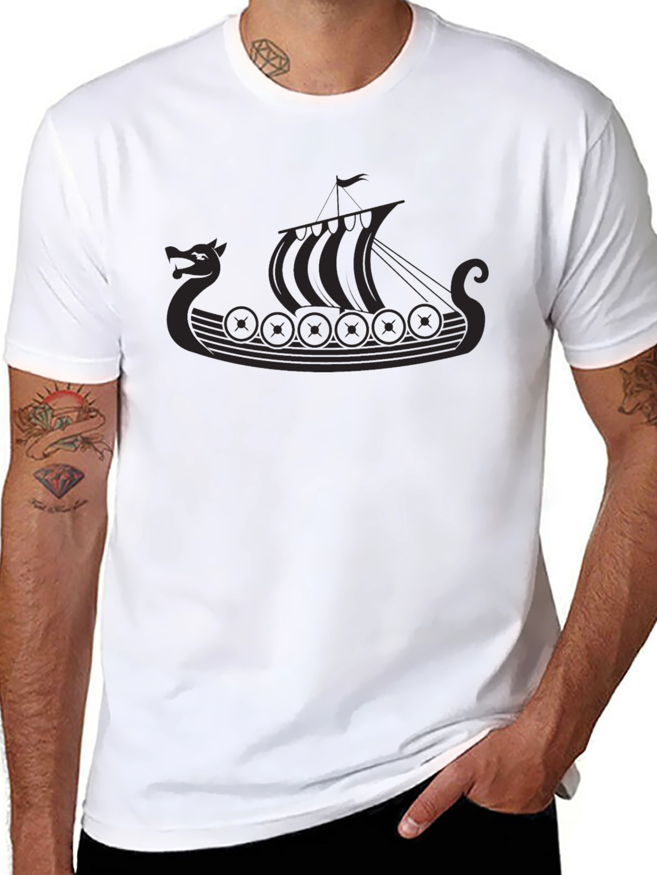 Viking Ship Graphic Tee - Black