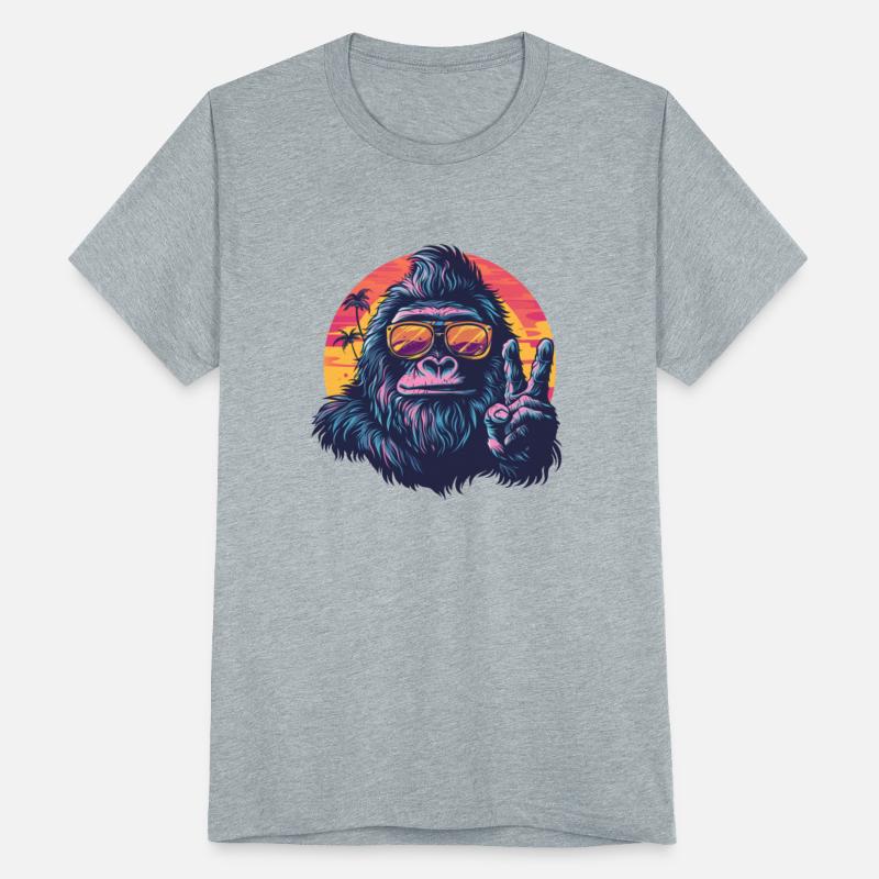 Gorilla on Vacation with a Sunset Peace Sign