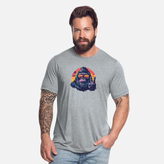 Gorilla on Vacation with a Sunset Peace Sign