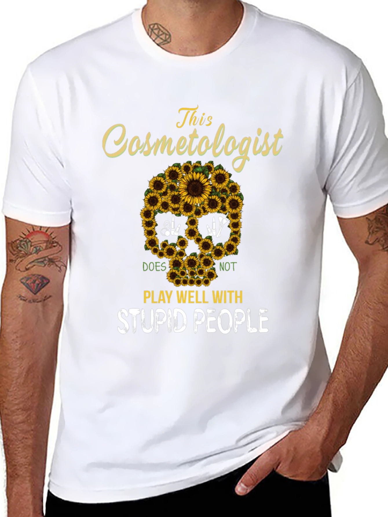 Cosmetologist Sunflower Skull T-Shirt