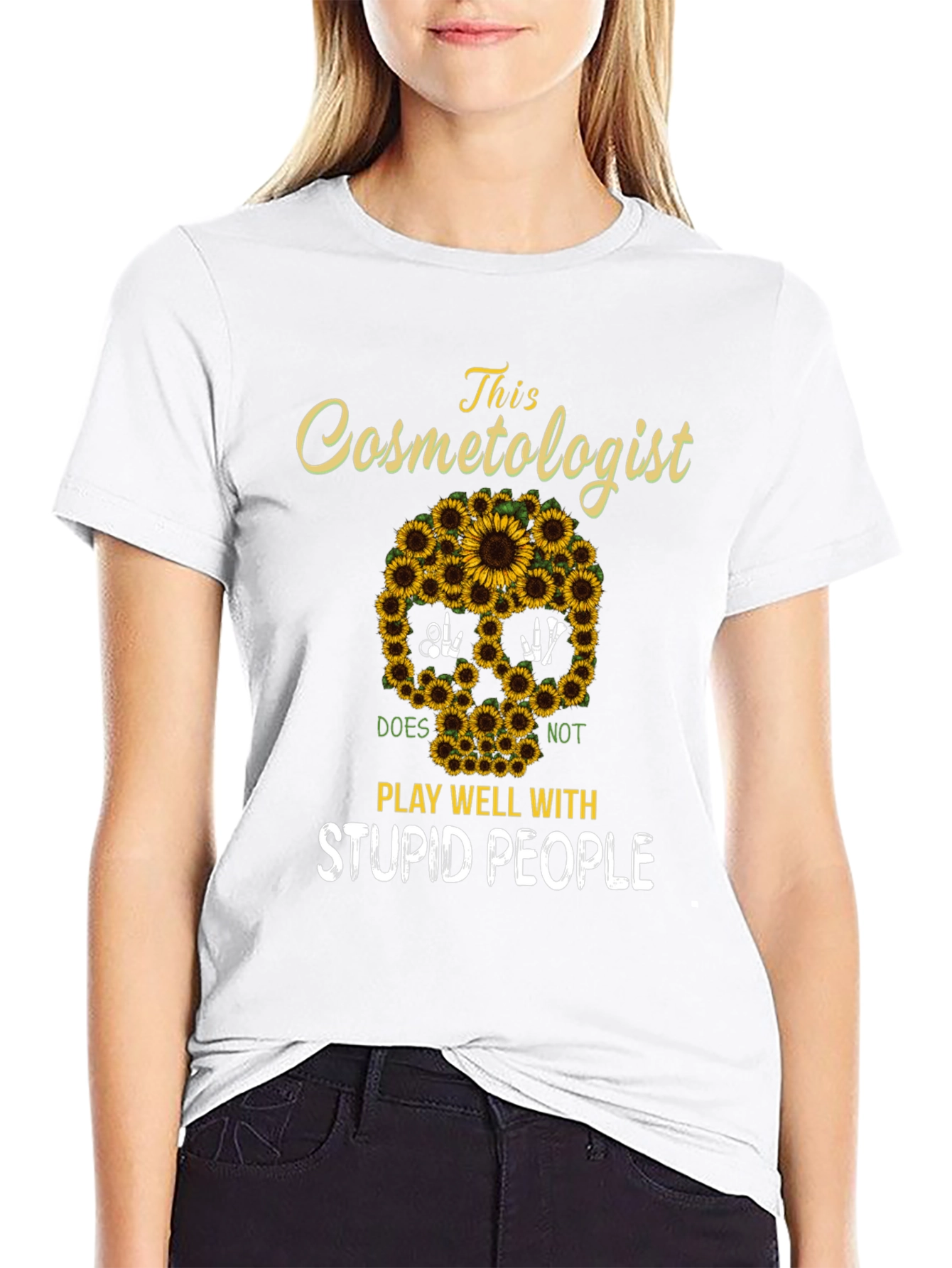 Cosmetologist Sunflower Skull T-Shirt