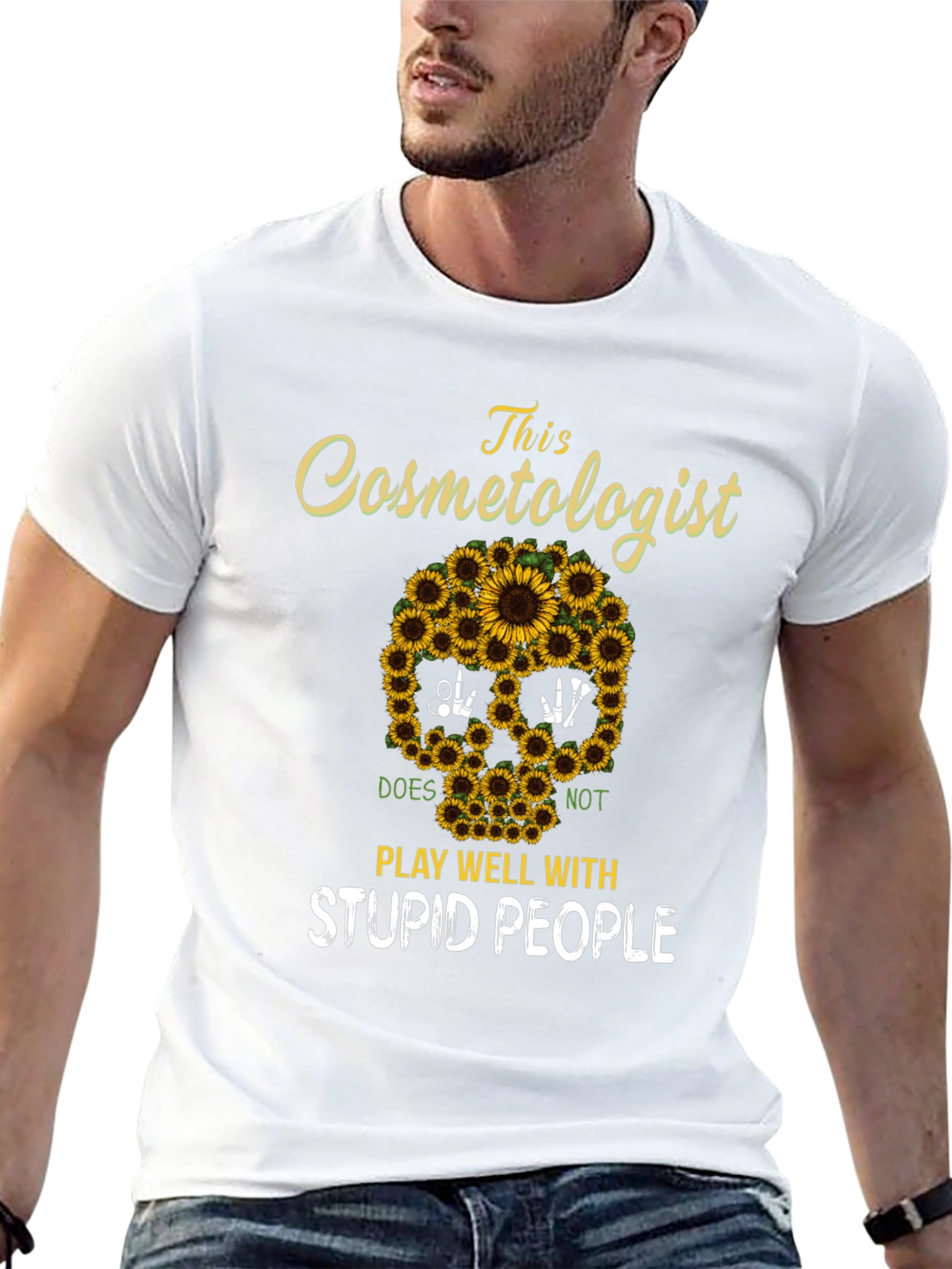 Cosmetologist Sunflower Skull T-Shirt