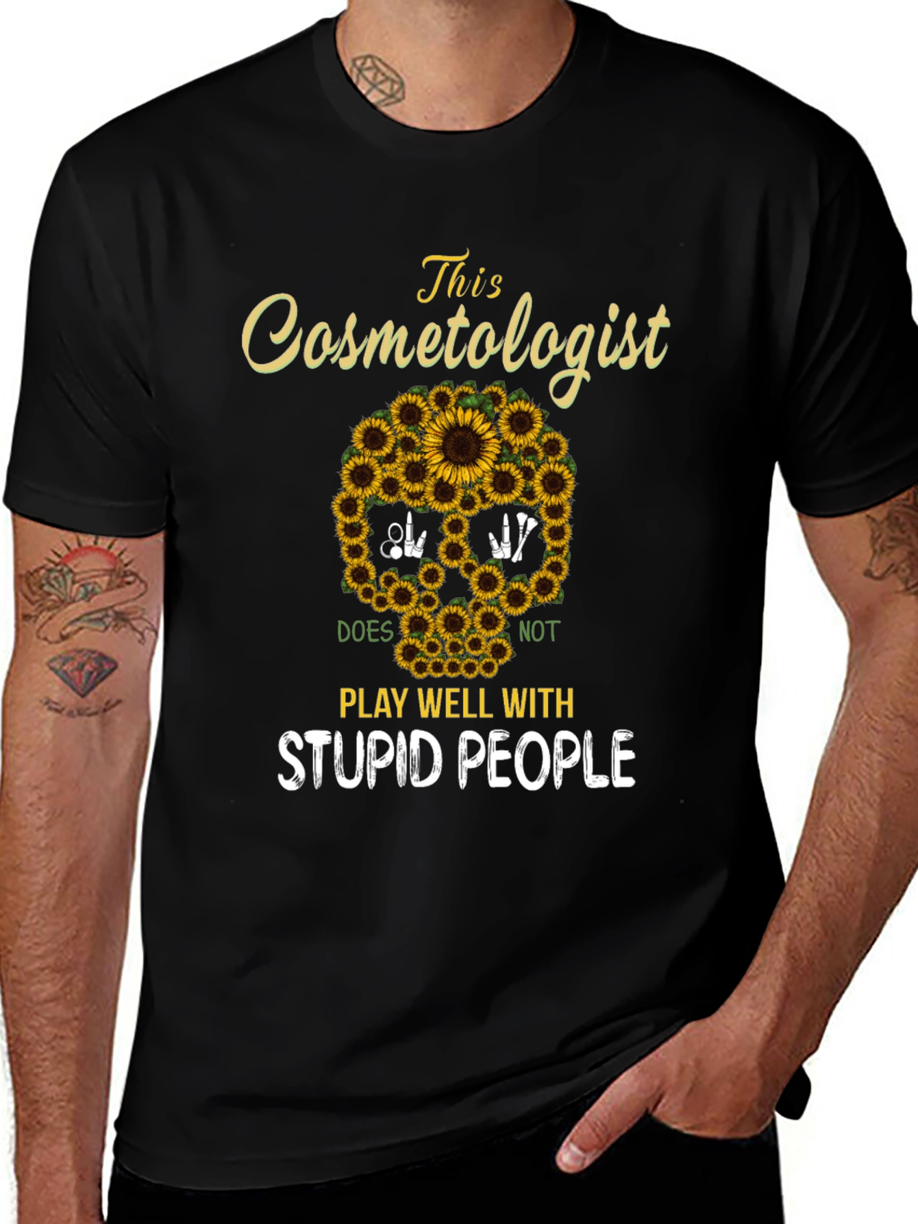 Cosmetologist Sunflower Skull T-Shirt