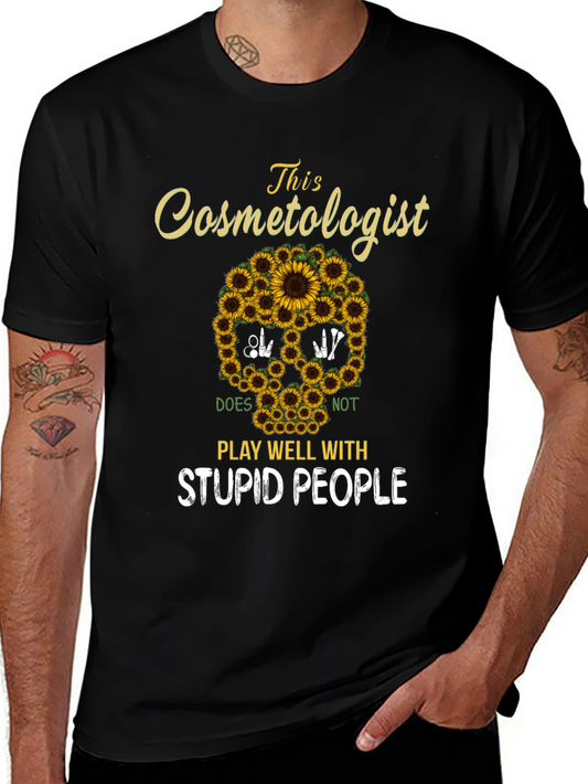 Cosmetologist Sunflower Skull T-Shirt