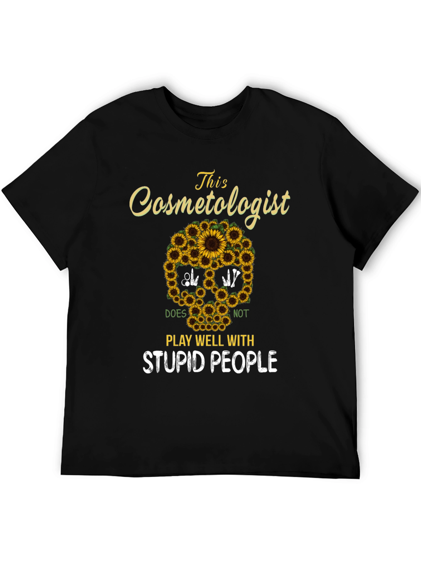 Cosmetologist Sunflower Skull T-Shirt
