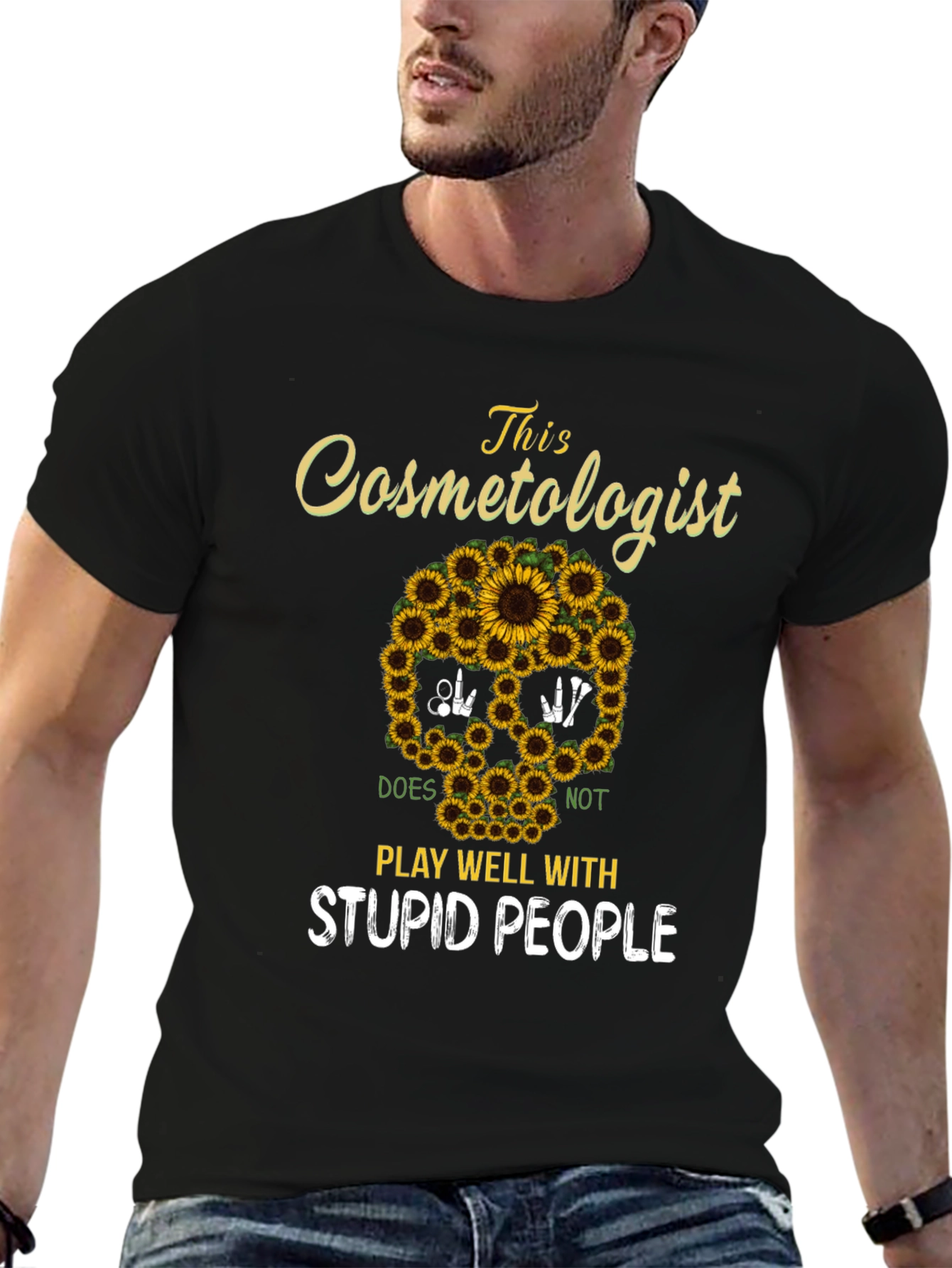 Cosmetologist Sunflower Skull T-Shirt
