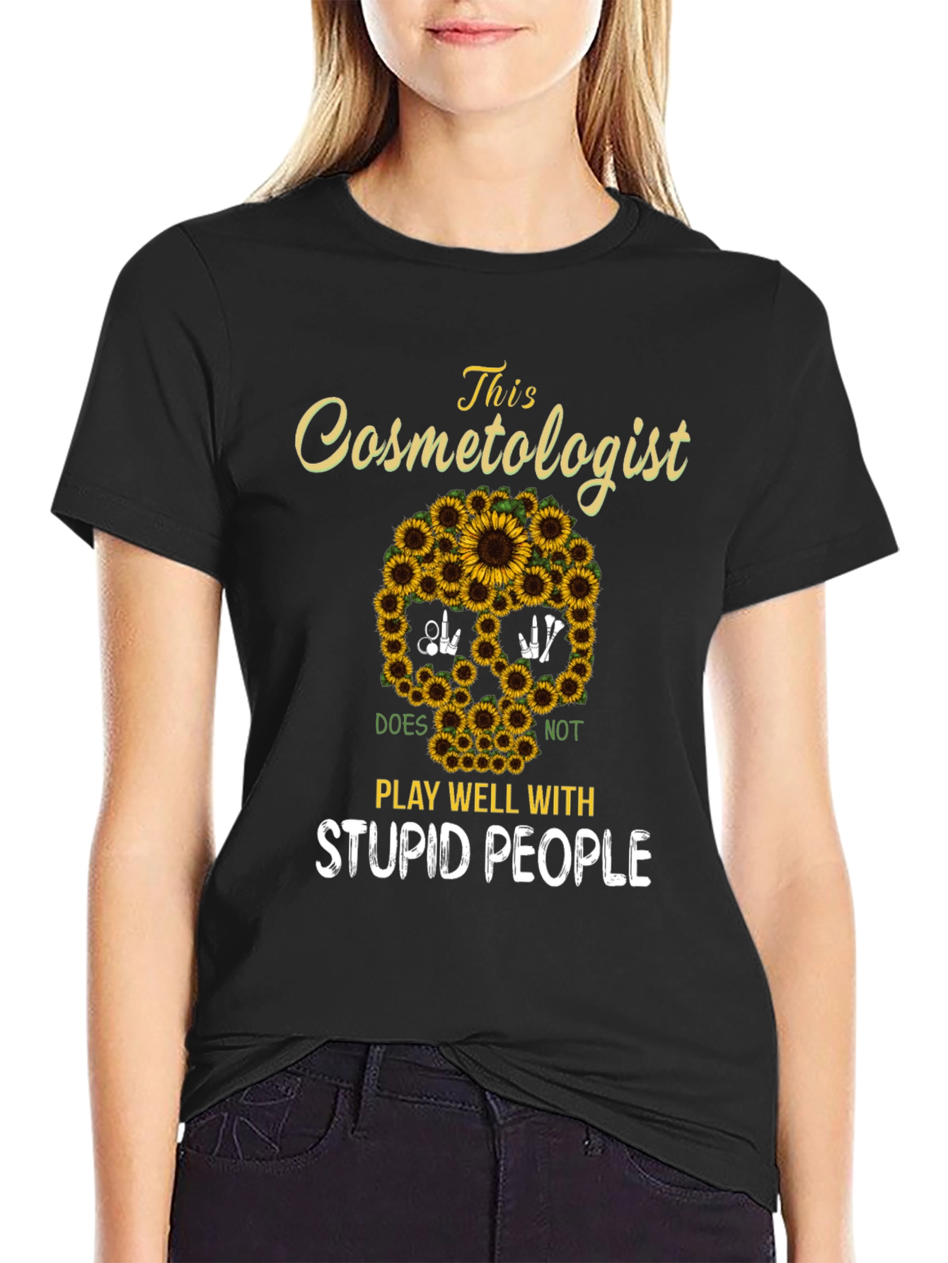 Cosmetologist Sunflower Skull T-Shirt
