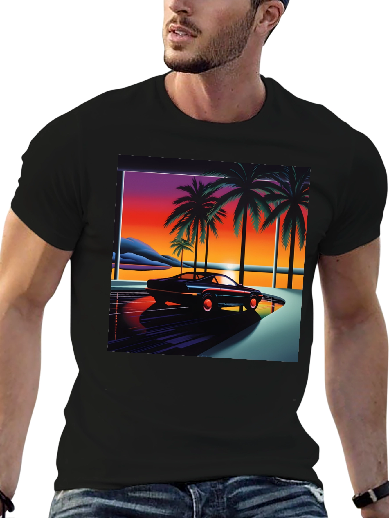 Retro Wave Palm Tree Car Graphic Tee