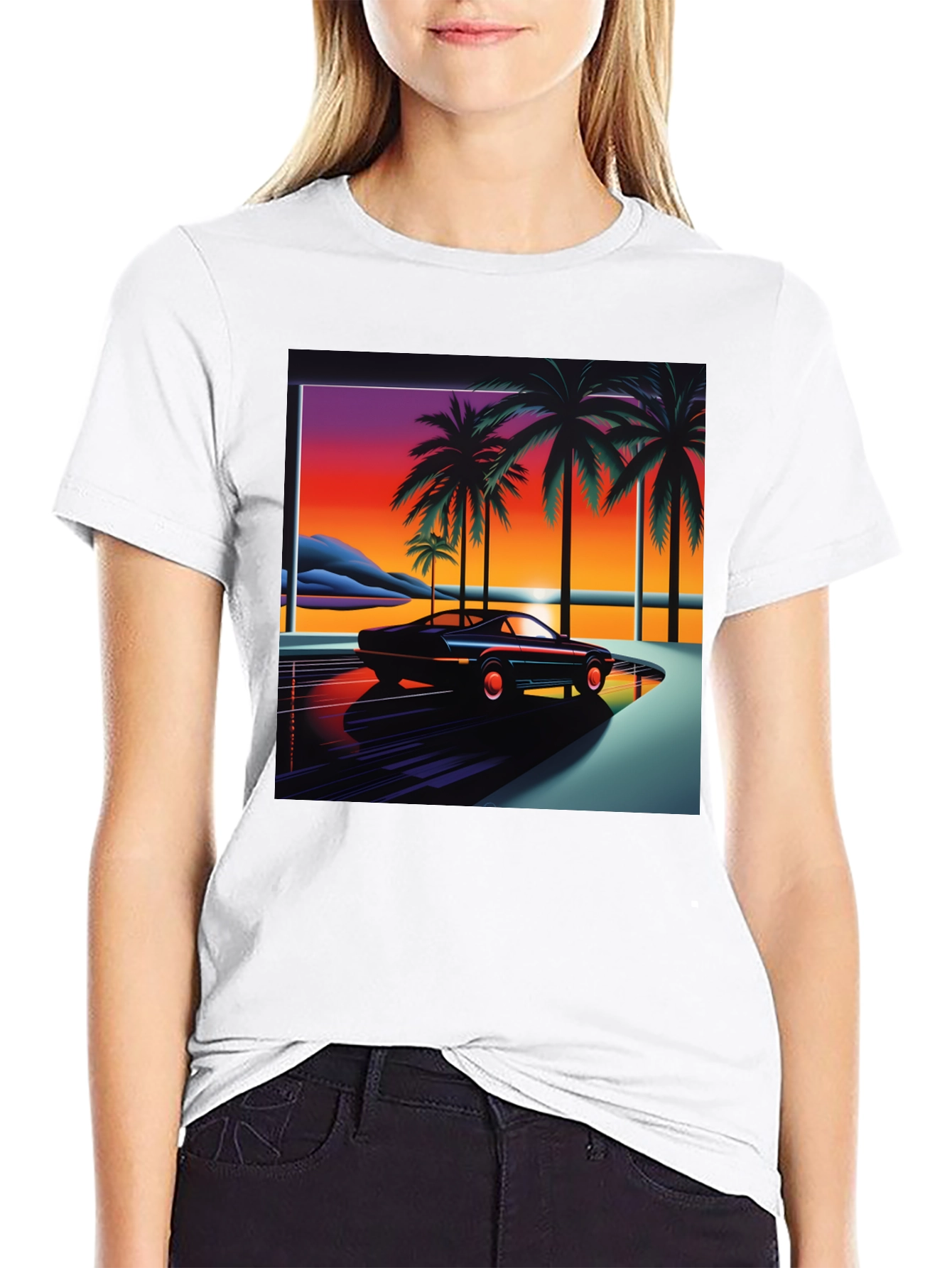 Retro Wave Palm Tree Car Graphic Tee