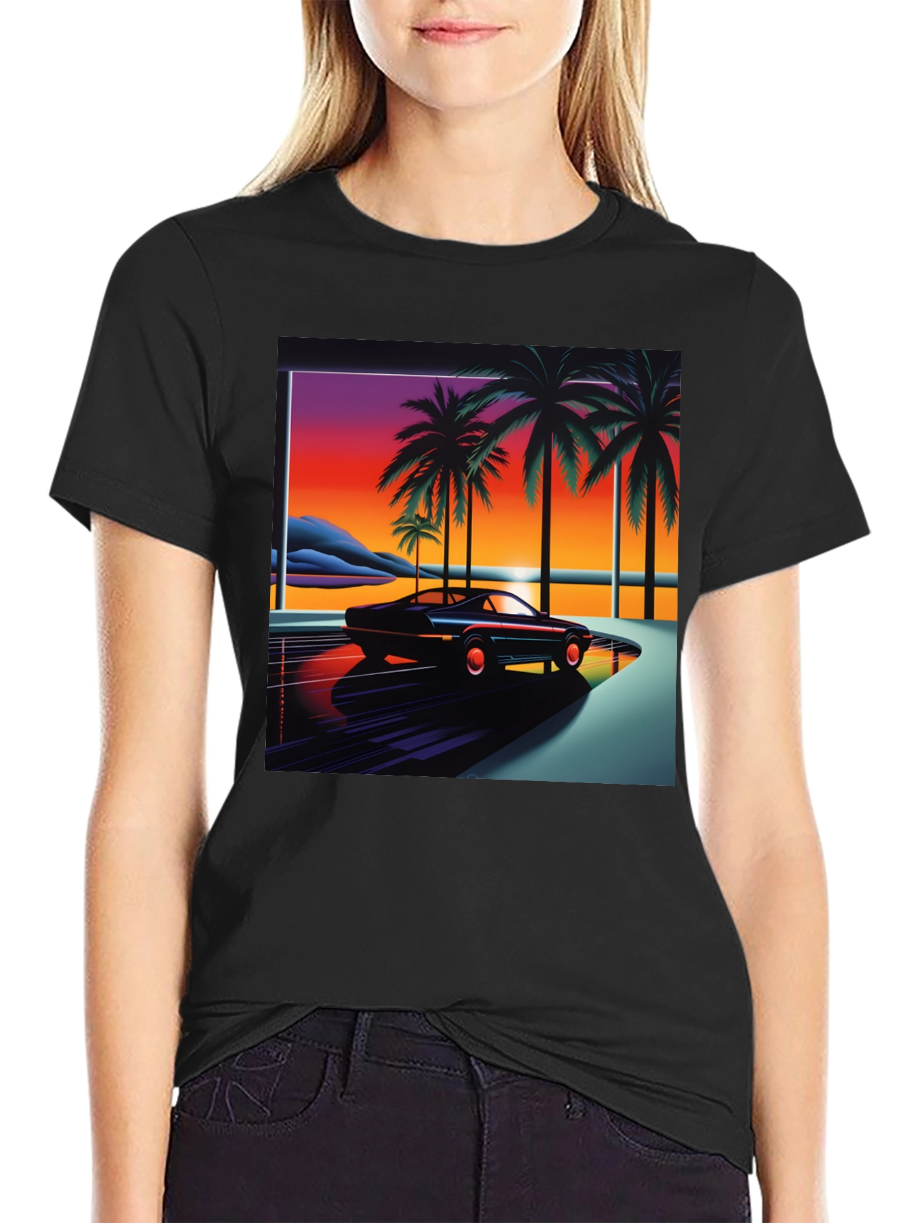 Retro Wave Palm Tree Car Graphic Tee