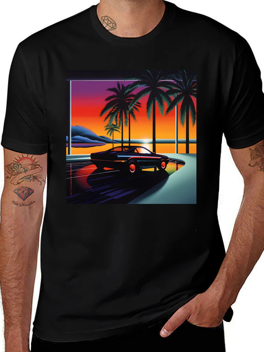 Retro Wave Palm Tree Car Graphic Tee