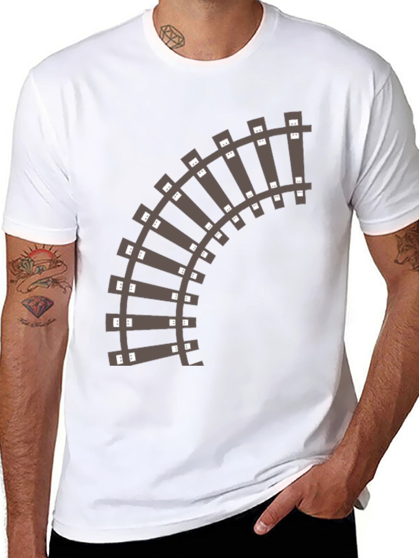 Railroad Track Graphic T-Shirt - Black Cotton Tee