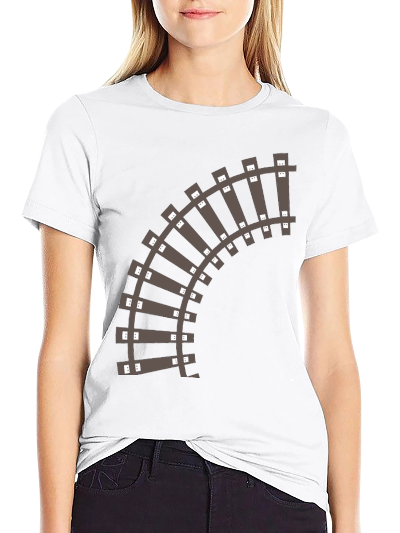 Railroad Track Graphic T-Shirt - Black Cotton Tee