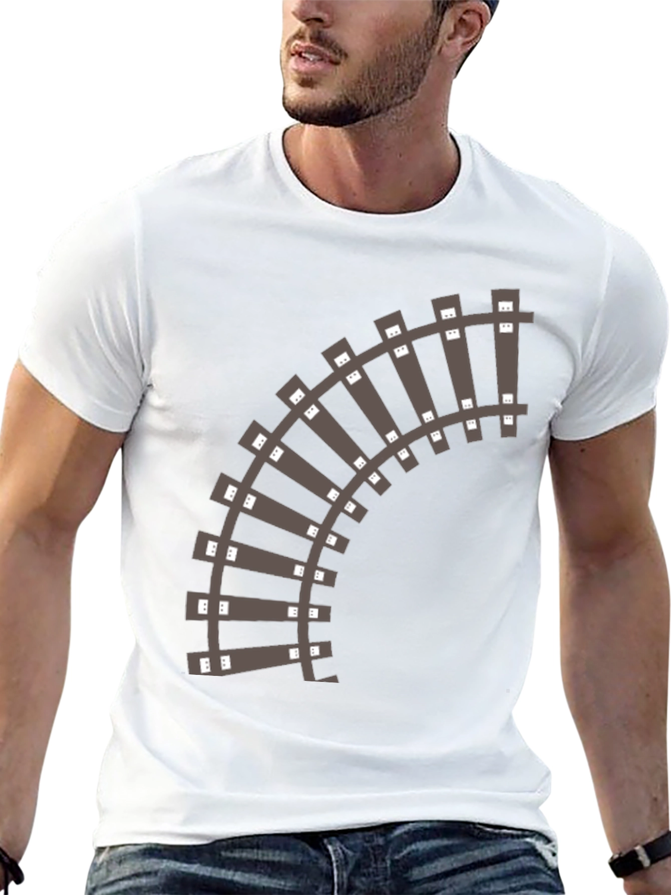 Railroad Track Graphic T-Shirt - Black Cotton Tee