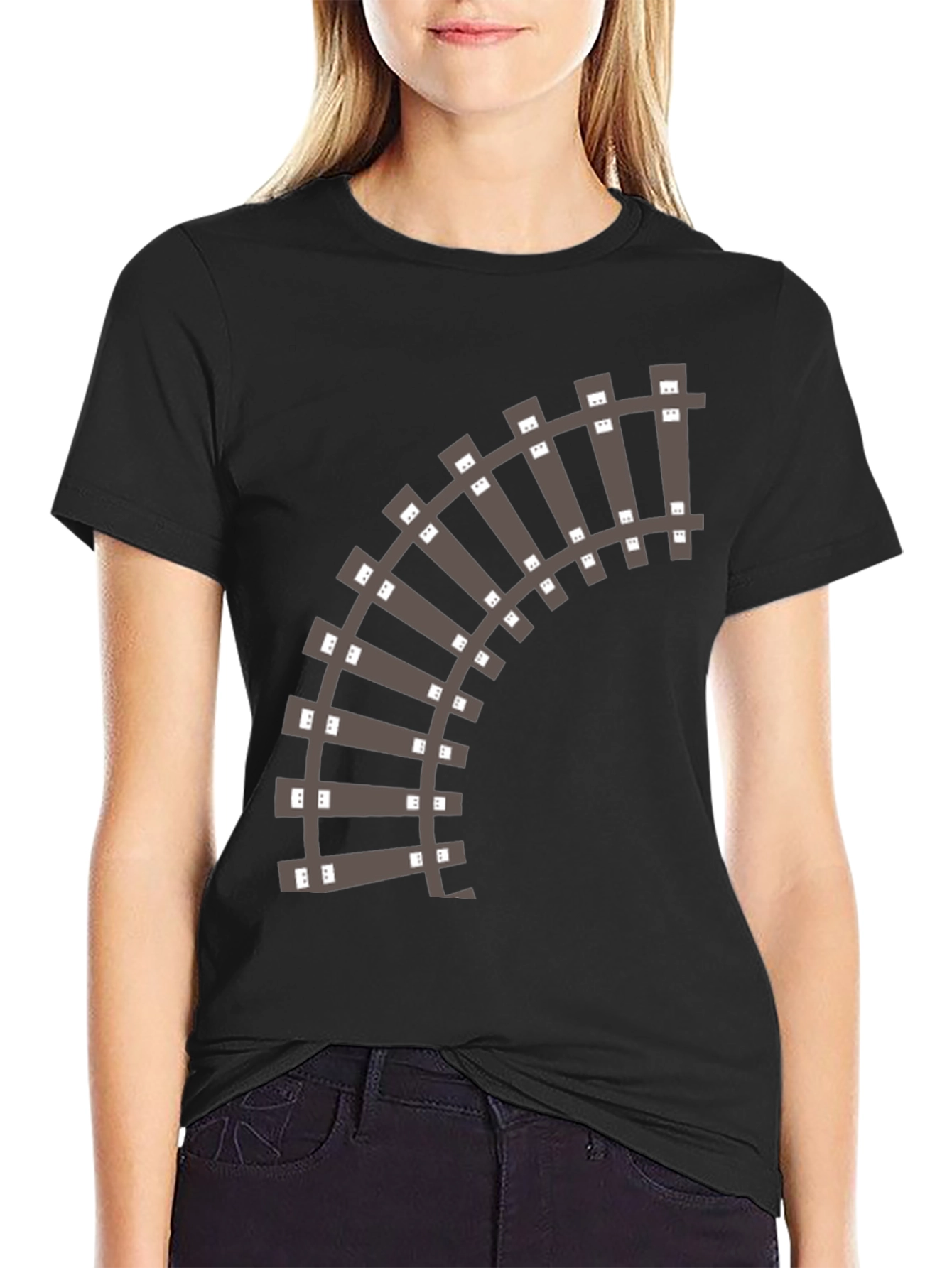 Railroad Track Graphic T-Shirt - Black Cotton Tee