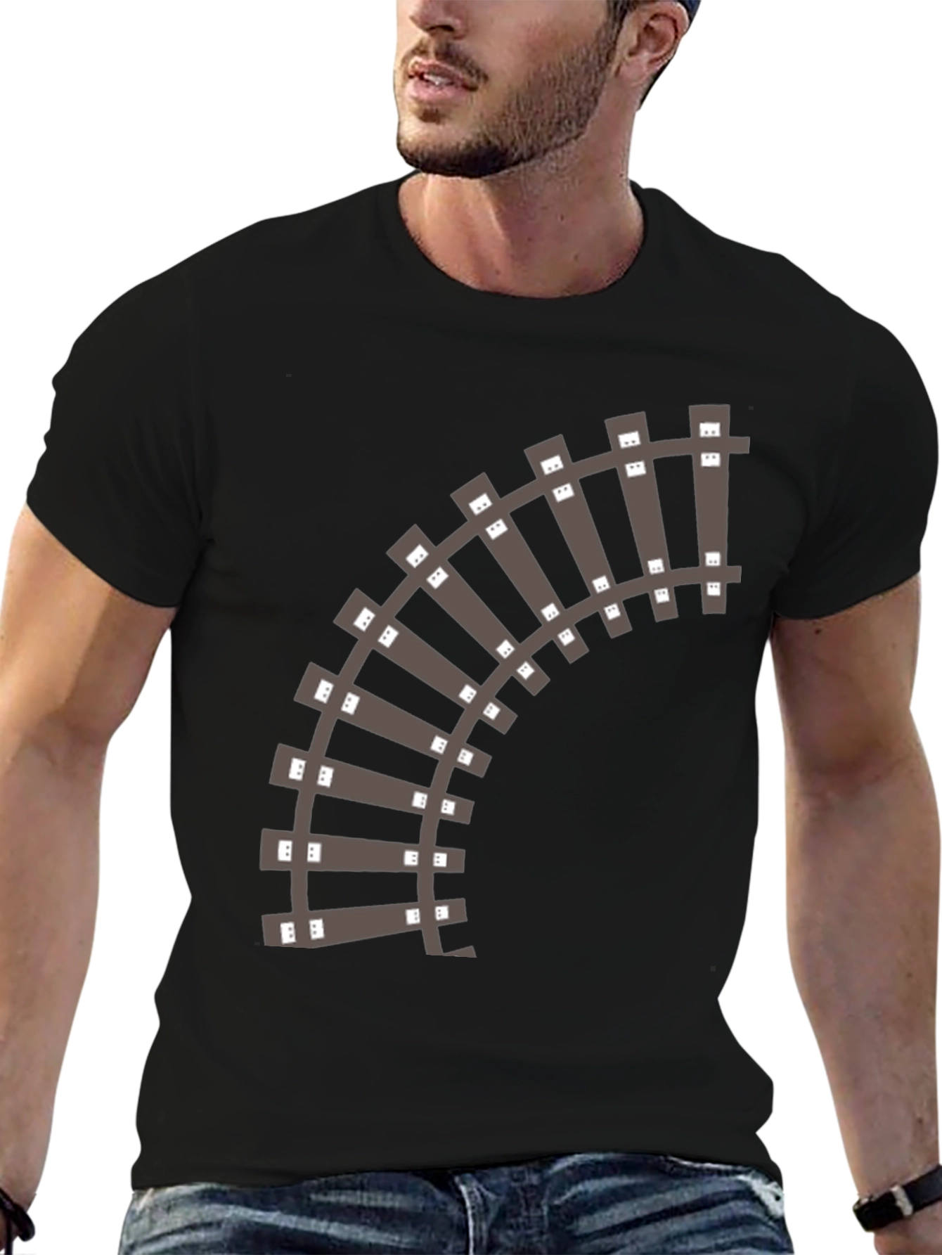 Railroad Track Graphic T-Shirt - Black Cotton Tee