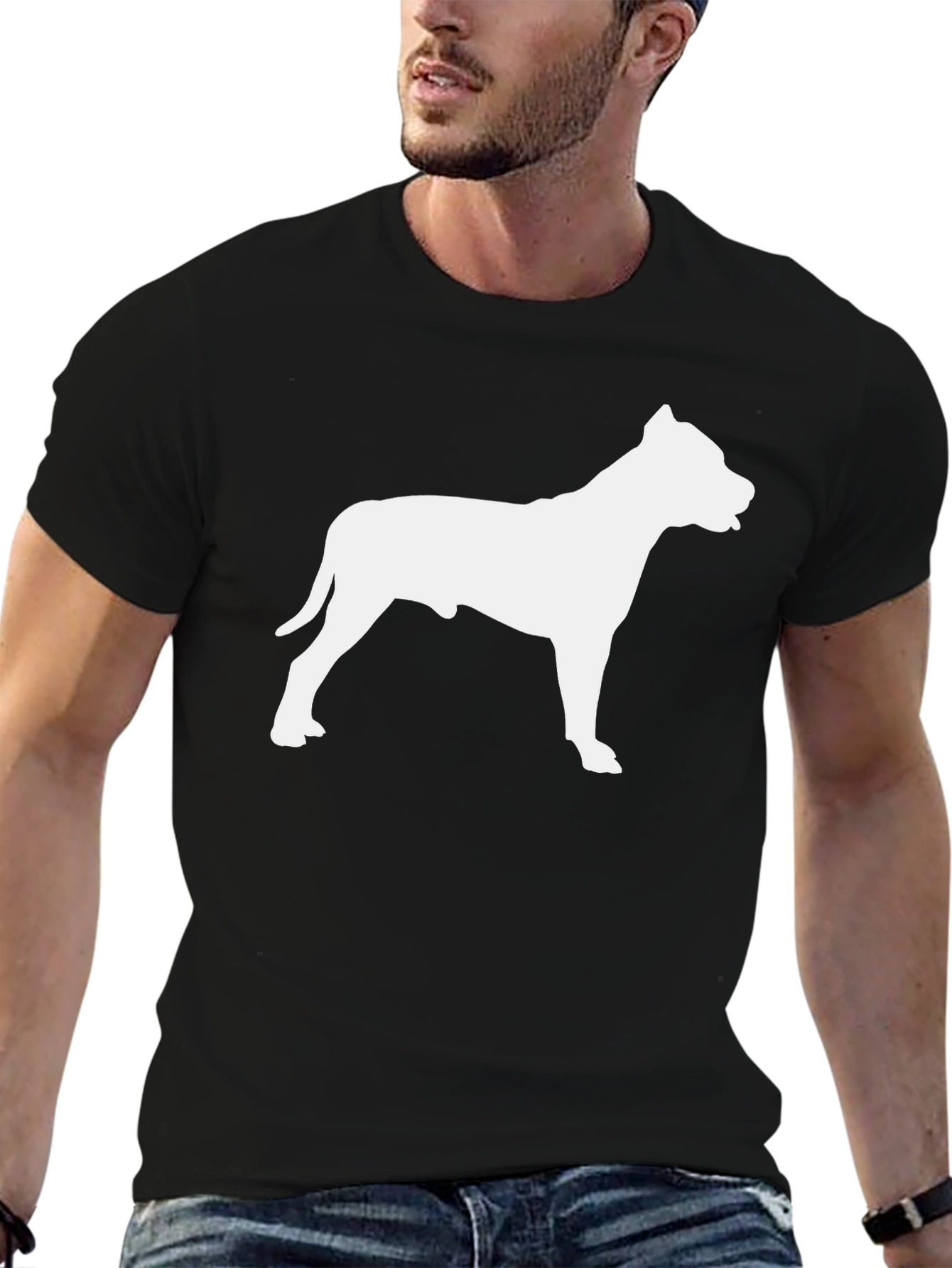 Pitbull Dog Silhouette Black T-Shirt
